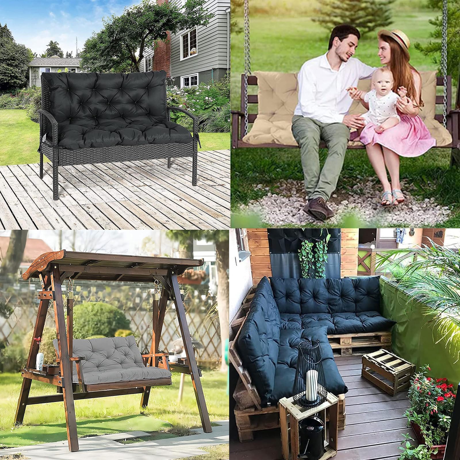 Balancelle de porche d'extérieur avec dossier 2 ou 3 places - Imperméable - Avec 8 attaches antidérapantes - Coussins de rechange pour meubles de terrasse