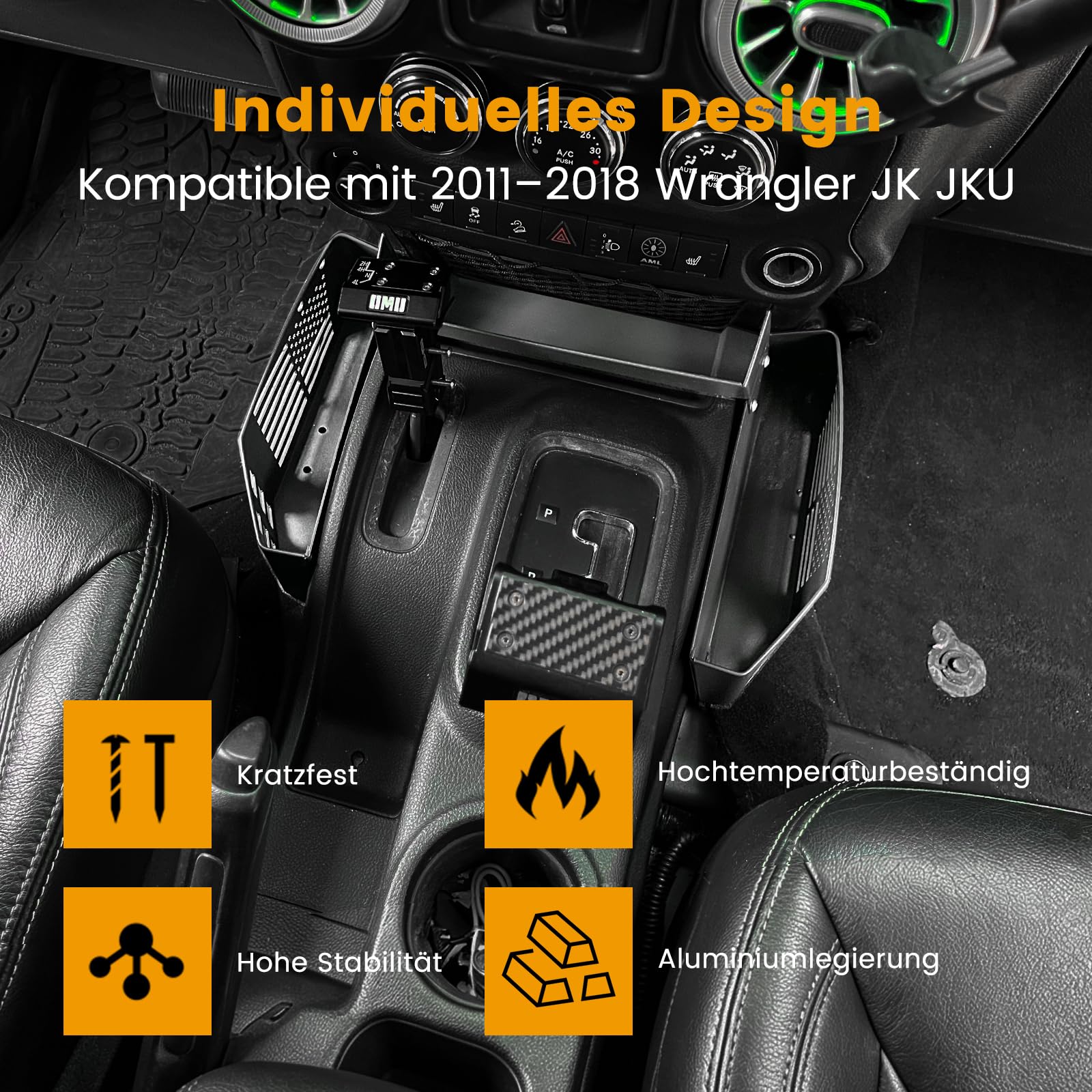 Metall-Organizer für die Schalthebelkonsole für Jeep Wrangler JK JKU 2011–2018, Aufbewahrungsbox für den Schalthebel, Hängebox für die Mittelkonsole, Münzaufbewahrungsbox für das Getriebefach