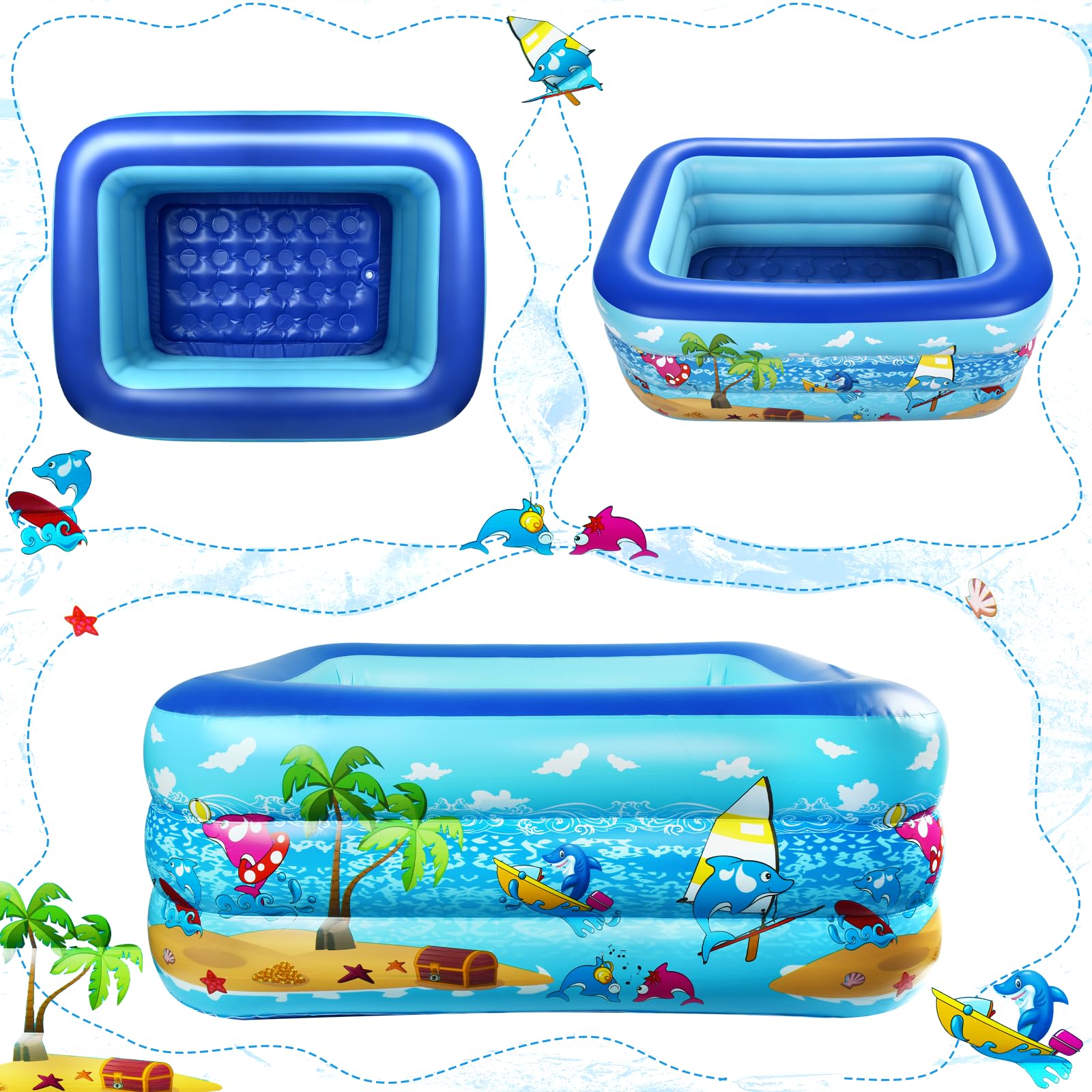 Piscina Gonfiabile Bambini 130 x 100 x 50 cm Piscinetta Gonfiabile Bambini 3 Anelli Ispessito Piscine Gonfiabili Piscina per Bambini da Esterno Terrazzo Balcone