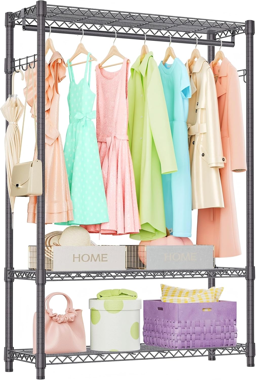 IZEUK ハンガーラック 3段 押入れ収納棚 ハンガーパイプ付き