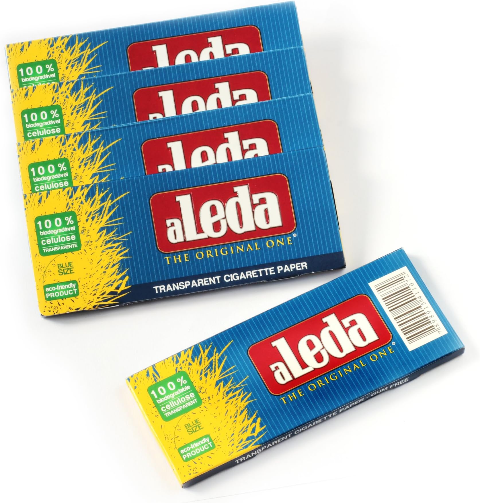 5 booklets - aLeda BLUE size clear Cellulose rolling paper from Brazil - 250 papers