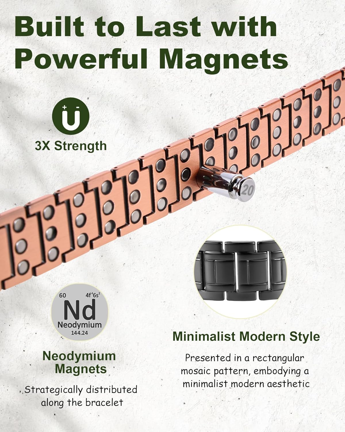 MagEnergy Copper Bracelet for Men, 3X Strength Magnetic Bracelet, 99.99% Pure Copper Jewelry Gift with Sizing Tool