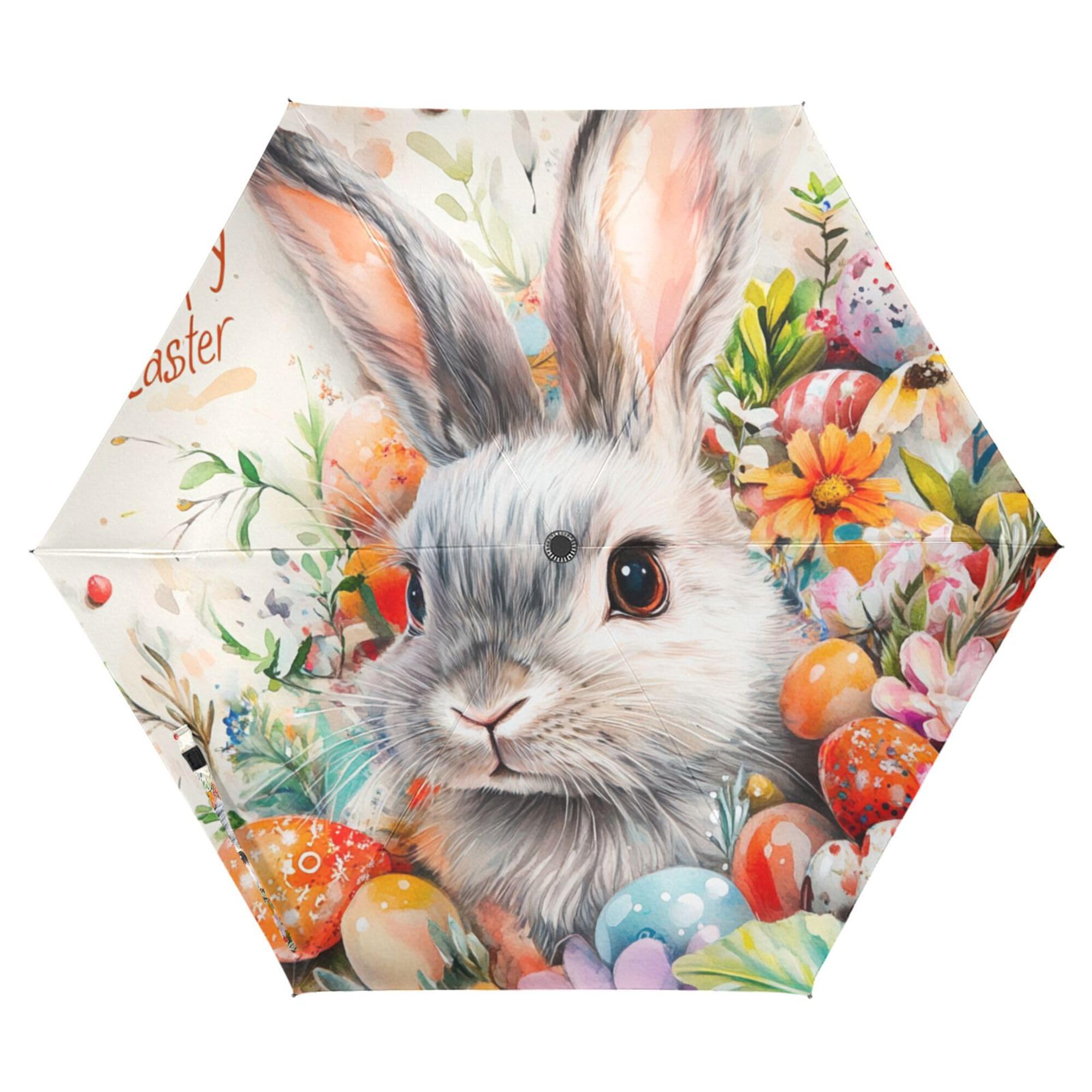 Happy Easter Bunny Ear Lily Watercolor Eggs Umbrella For Golf 39 Inch Collapsible Automatic Open Close Mini Umbrella for Adults Outdoor Defence Accessories