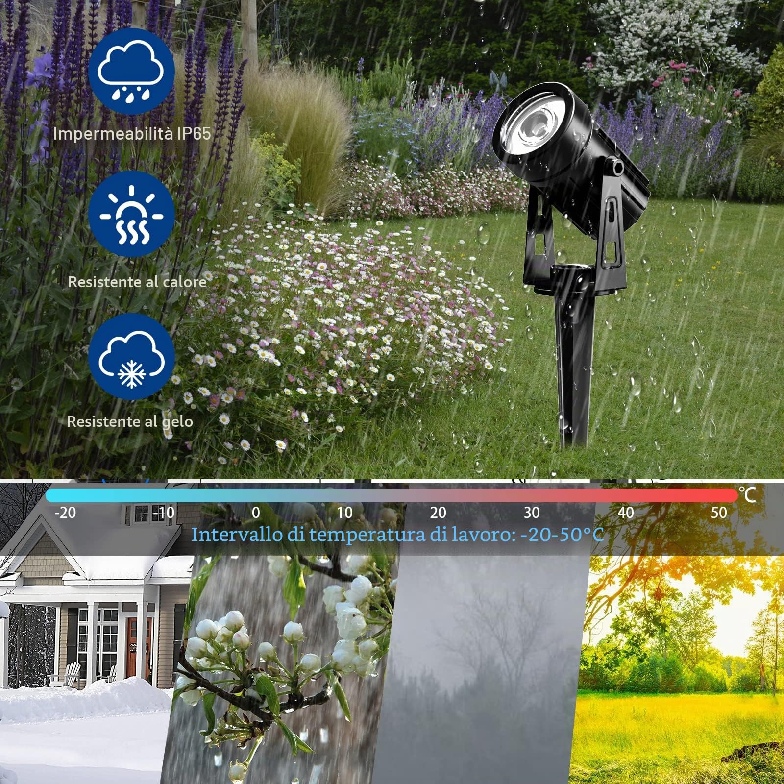 T-SUNUS Faretti Solari da Giardino, Luci Solari Esterno Giardino IP65 impermeabile 2 Livelli di Luminosità per auto ON/OFF Lampade Solari da Giardino Decorative per Cortile Vialetto Alberi 3000K