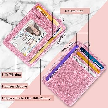 Amazon.com : WAVEYU Pink Glitter Lanyard Wallet for Women Girls