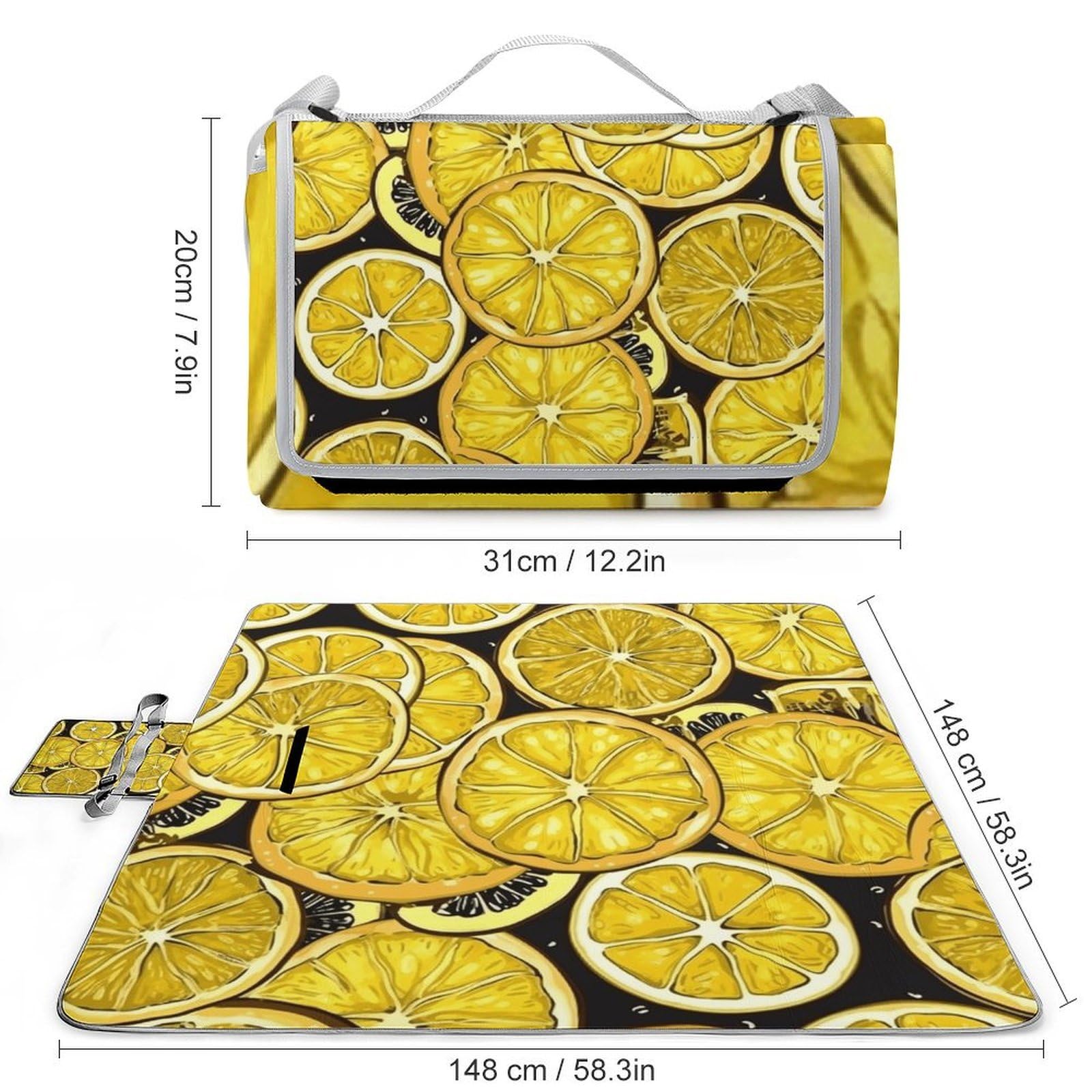 Tappetino pieghevole per esterni con motivo a fette di limone, superficie impermeabile, facile da pulire, coperta da viaggio, per campeggio primaverile ed estivo