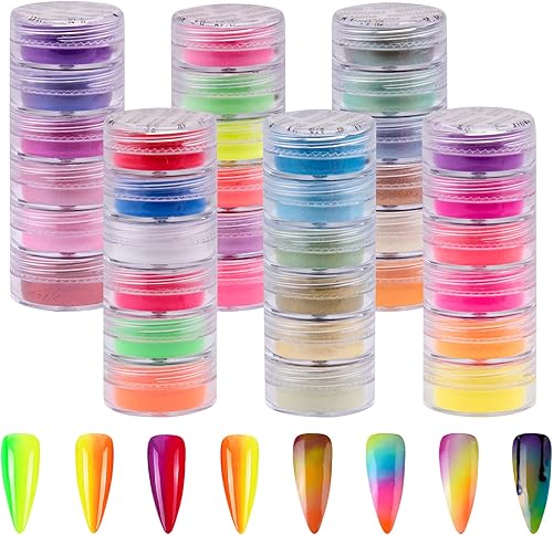 Duufin 36 colores de pigmento de uñas en gel acrílico pigmentos coloridos luminosos iridiscentes con purpurina perlado de alto brillo halo en polvo