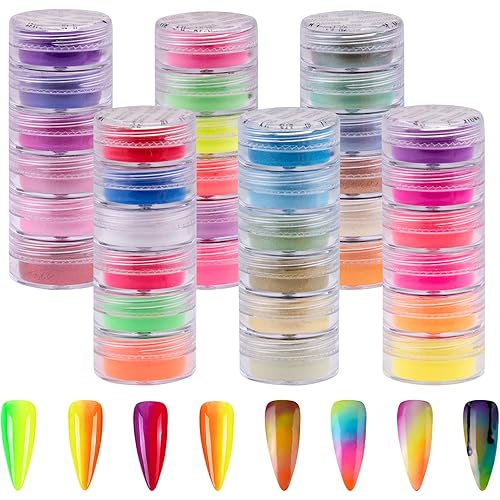 Duufin 36 Colors Nail Pigment Powder Gel Acrylic Nails Pigments Colorful Luminous Iridescent Glitter Pearlescent High-Gloss Halo Powder for Nail Art, Body and Crafts