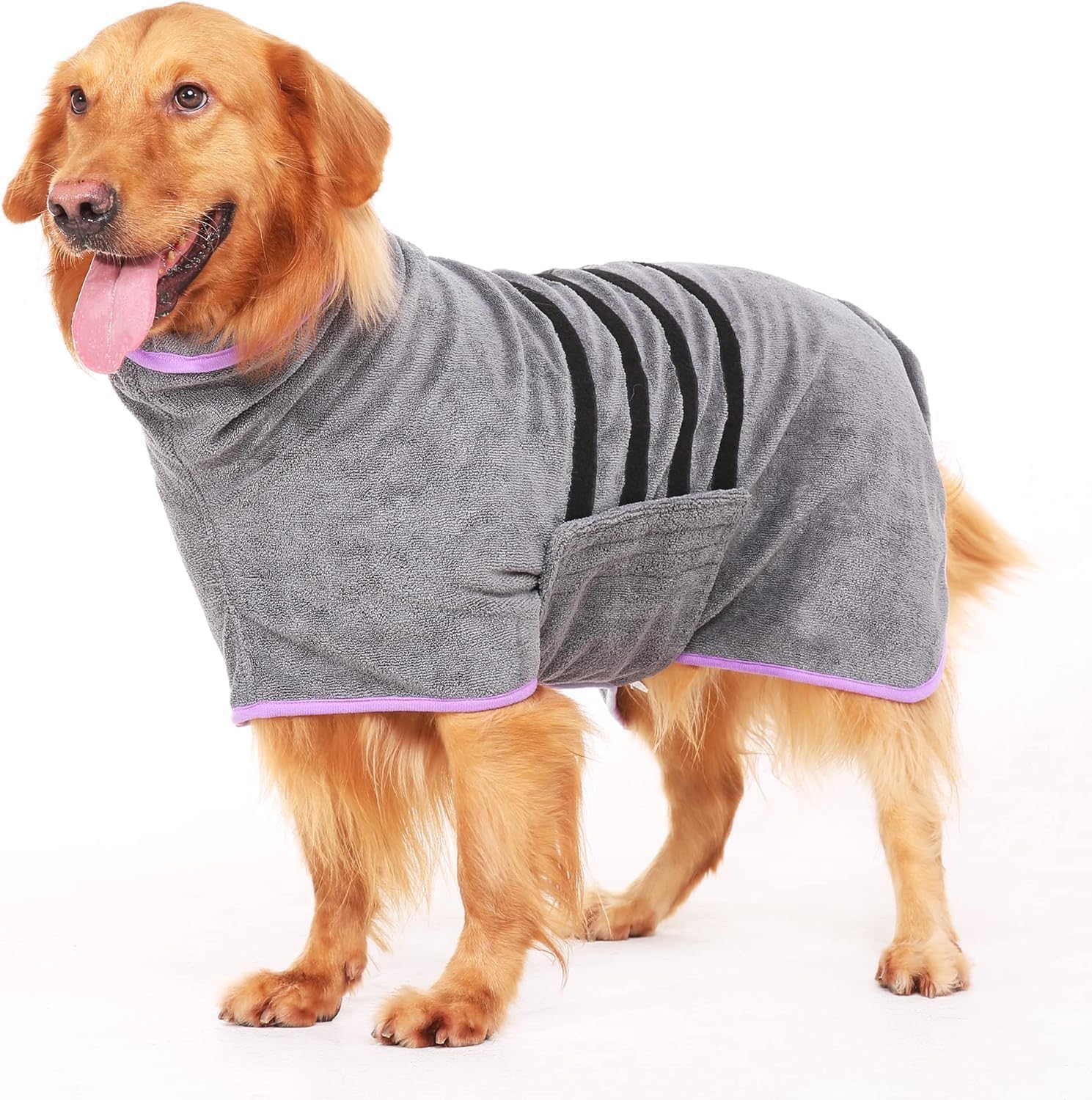 HezzLuv Microfiber Dog Drying Coat โ Super Absorbent & Quick-Drying Dog Robe โ Adjustable Fit for Medium to Large Dogs โ Ideal for Bath, Swim & Wet Walks(Purple, XL)