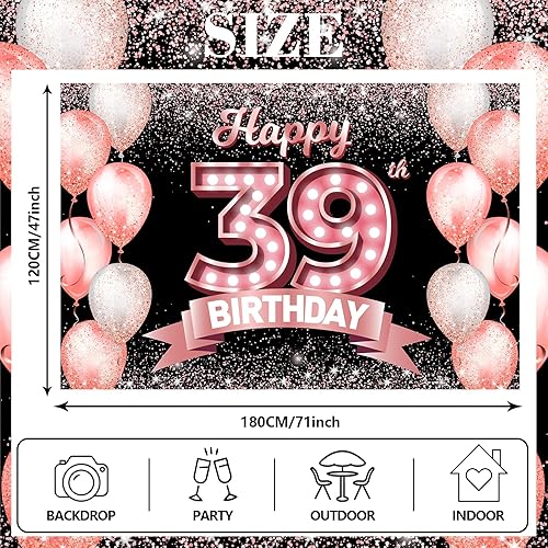 Vista 413 de Happy 21st Birthday Rose Gold Banner Backdrop Cheers to 21 Years Old Confetti Balloons Theme Decor Decorations for Women 21 Years Old Pink Birthday