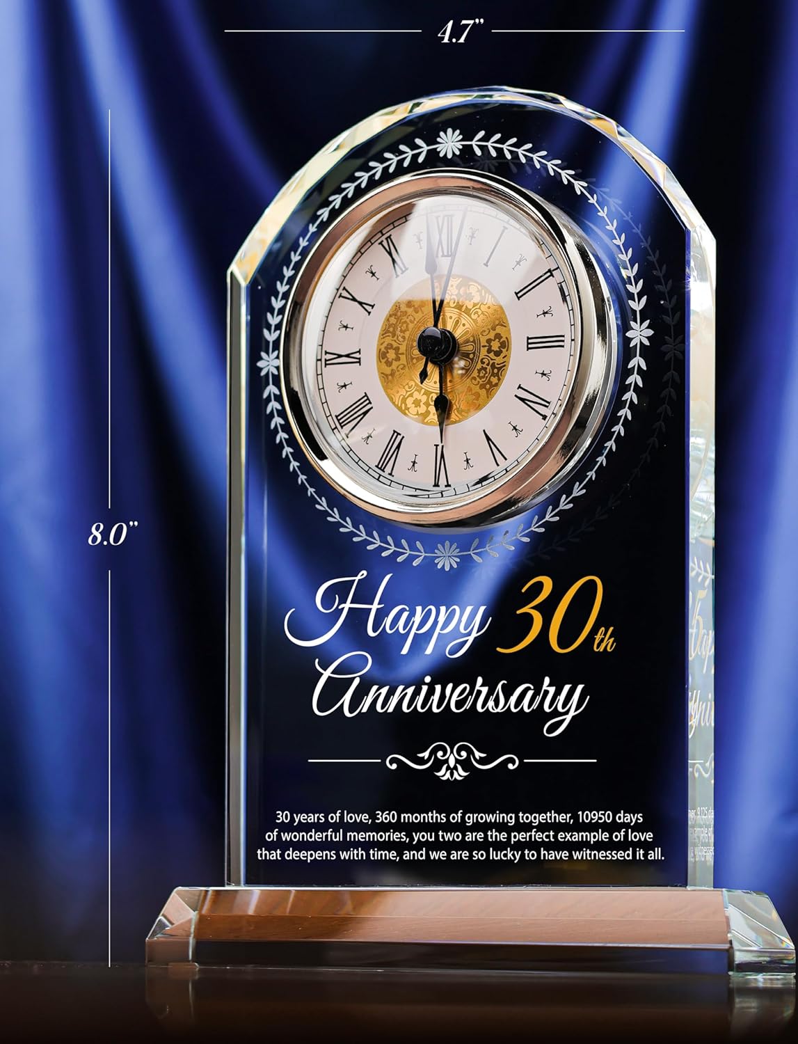 30th Wedding Anniversary Crystal Quartz Clock,30 Years of Marriage Gift,Happy Pearl Anniversary Decoration Gift,for Parents,Grandparents,Couple - Image 2