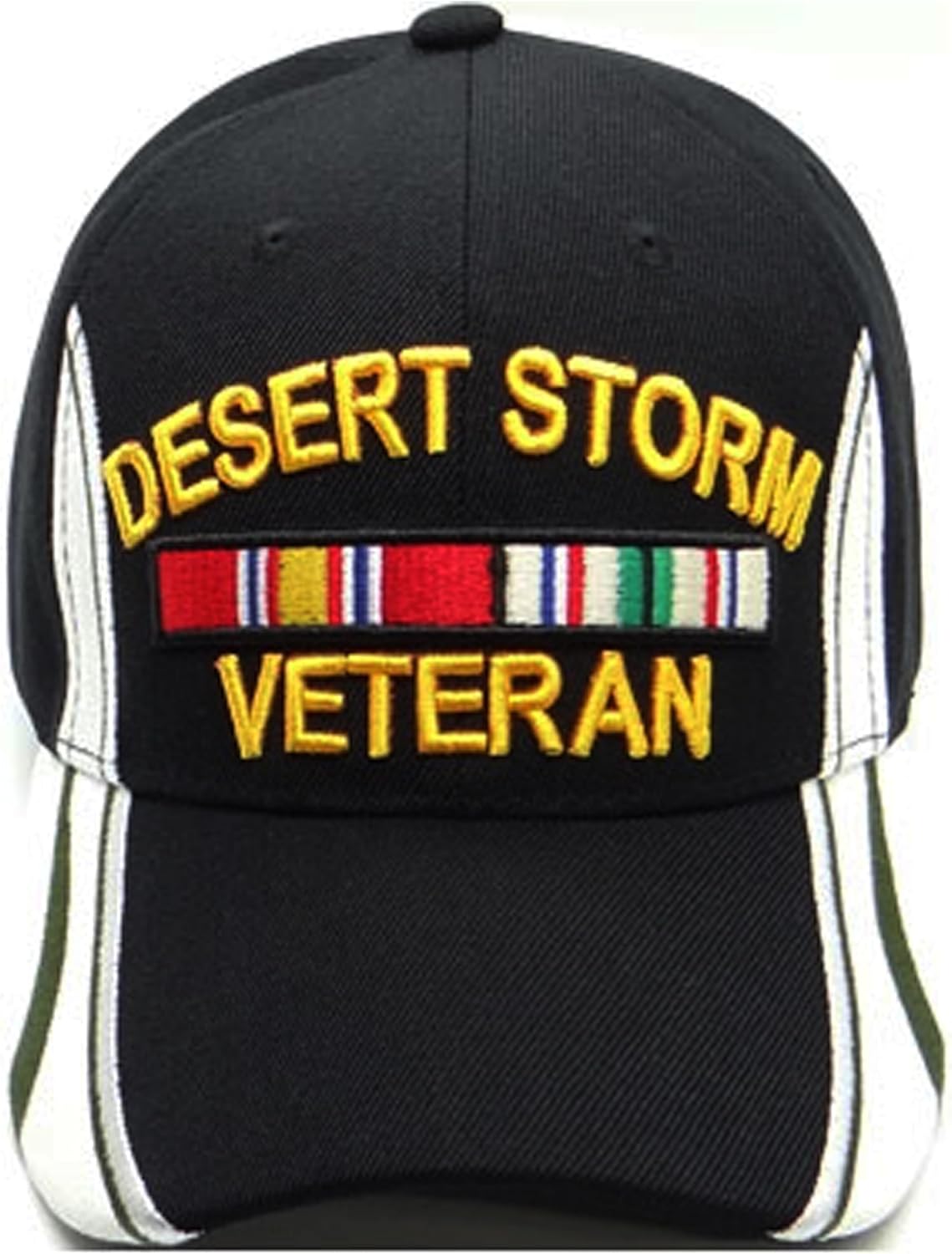 Desert Storm Veteran hat, Black and White Baseball Cap with BCAH Bumper Sticker for Service of Army Air Force Marine Navy Vet. Gift Set Bundle.