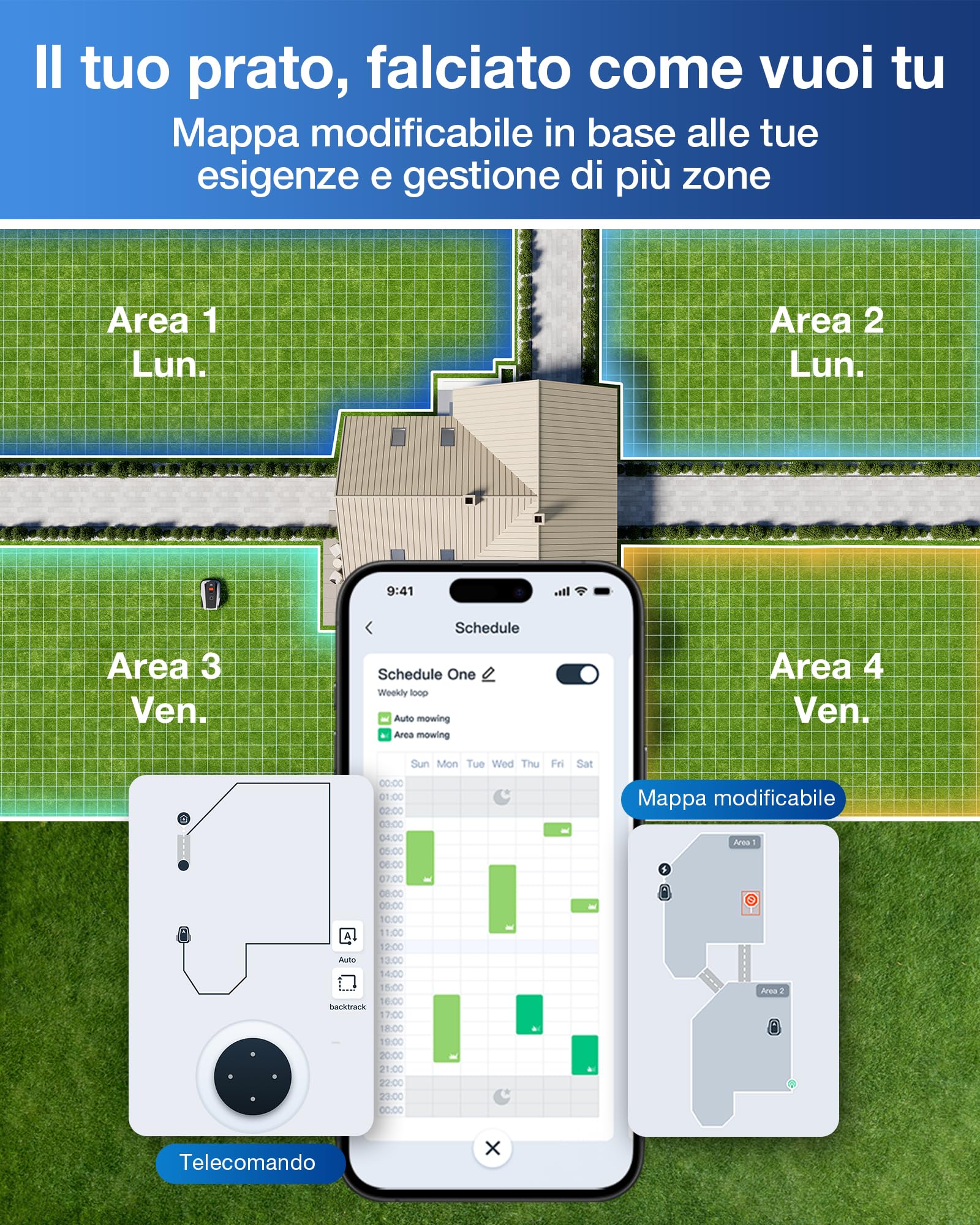 ECOVACS Goat O600 RTK Care Kit Robot Tosaerba Senza Cavi Perimetrali, per Aree Fino a 600 M², Navigazione RTK+Vision, Evita Ostacoli con IA, Controllo via App, Passaggio in Spazi da 0,7 M