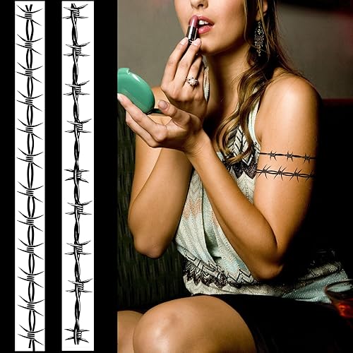 Miniatura 2 de Tatuajes temporales de alambre de púas grandes, paquete de 9 tatuajes temporales de alambre de púas para hombres y mujeres (1.2 x 13.3 pulgadas)