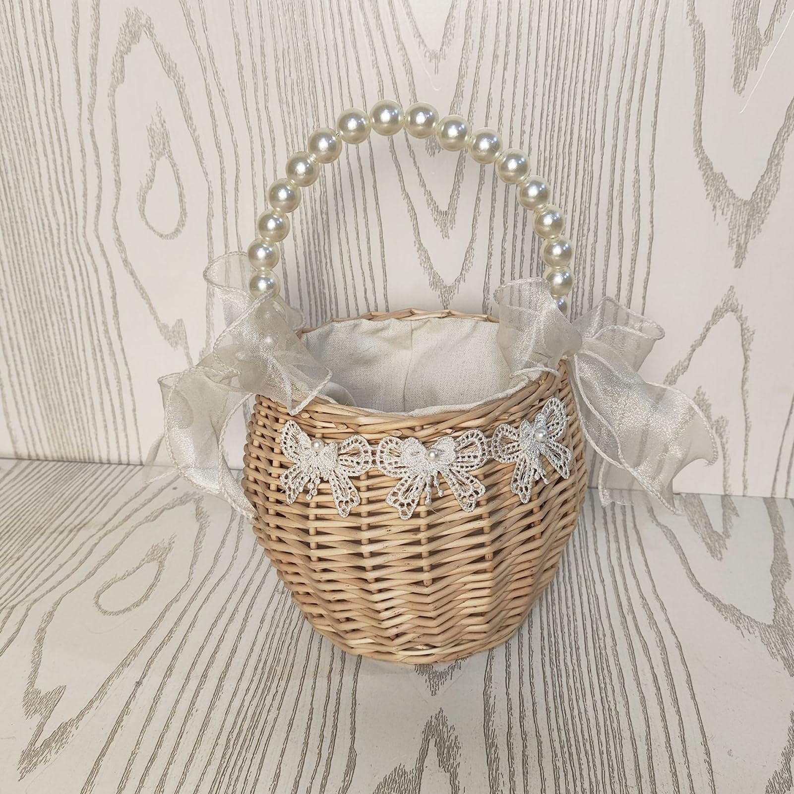 2 Stück Blumenmädchenkorb Rattan - Kleiner Weidenkorb Mit Seidenband Für Hochzeit & Party
