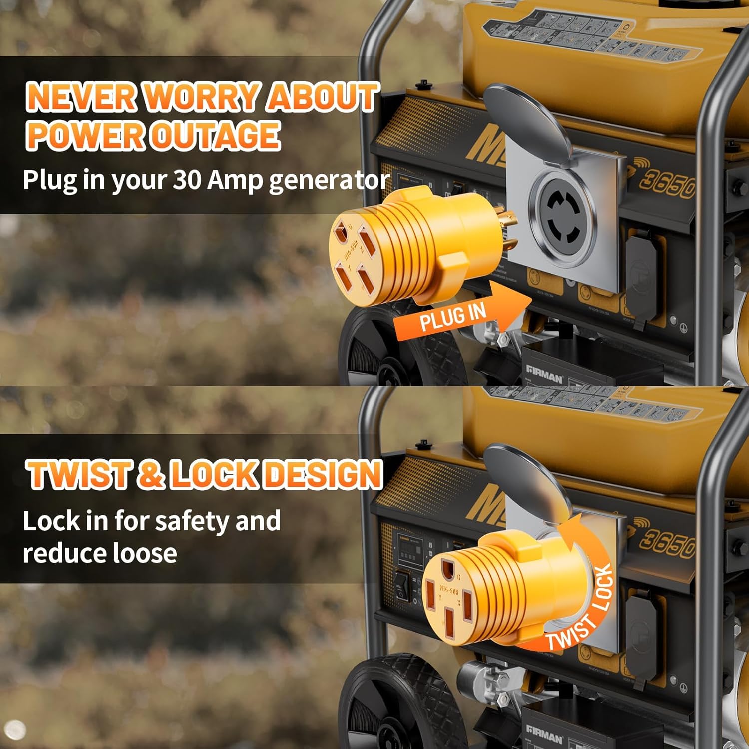 MECMO NEMA L14-30P to 5-15R 5-20R 14-50R Generator Adapter, 30 Amp to 15 Amp 20 Amp Householder & 50 Amp RV EV 4 Prong Twist Lock Generator Adapter, L14-30P to 5-15/20R & 14-50R 125/250V