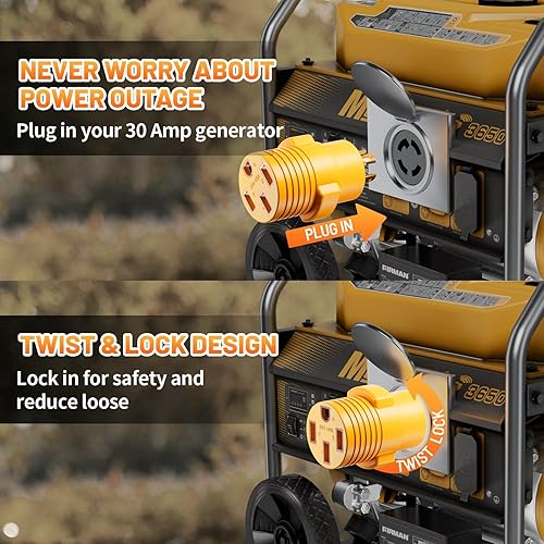 Miniatura 3 de MECMO NEMA L14-30P a 14-50R - Adaptador de generador RV de 30 amperios a 50 amperios, generador de bloqueo por torsión, enchufe macho de 4 clavijas