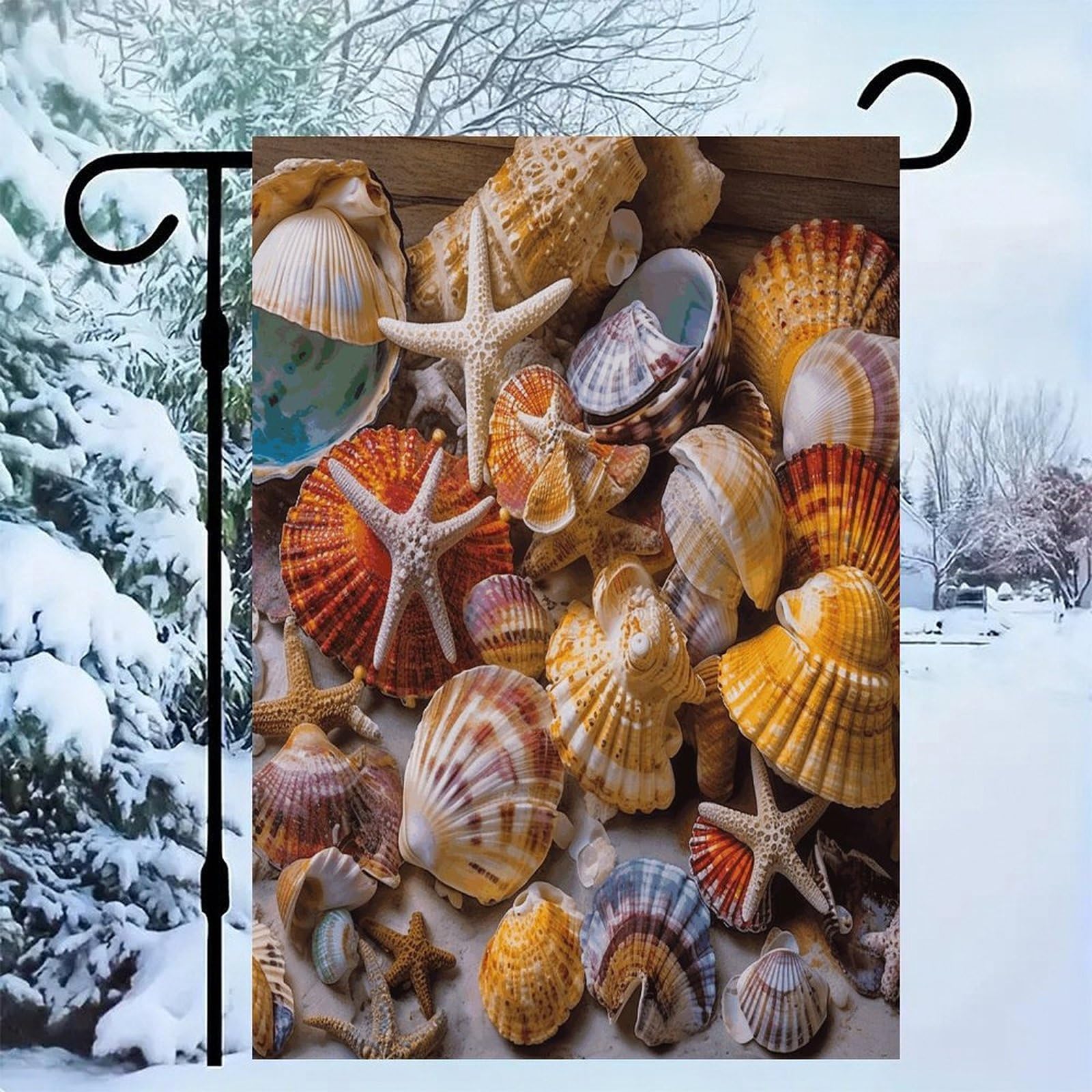Bandera de temporada al aire libre con estampado Sea Shell