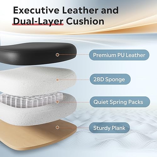Miniatura 6 de DEVAISE Silla ejecutiva de cuero para oficina en casa con reposapiés, respaldo alto y resistente, cómoda silla de escritorio ergonómica grande y