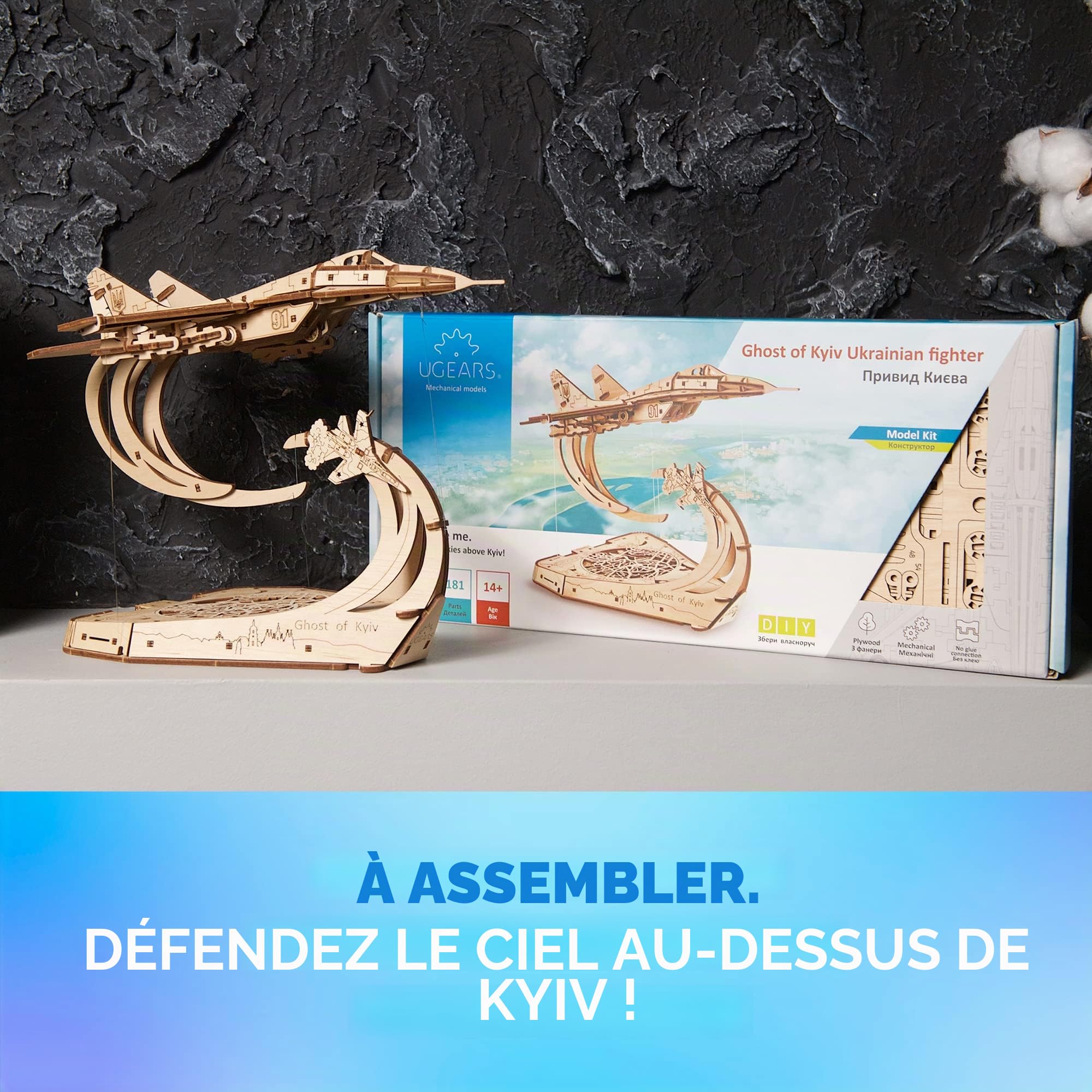 UGEARS Avion de Combat de Kyiv Puzzle 3D en Bois pour Adulte - Avion Magique en Bois - Kit de Construction à l'échelle 1:72 Mig-29 - Puzzle mécanique 3D pour Adultes à Assembler