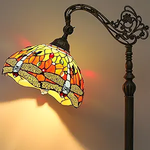 DWVO Tiffany Floor Lamp, Stained Glass Shade Gooseneck Reading Floor Lamp, Adjustable Corner Standing Light with Foot Switch for Bedroom Living Room Office (Bulb not Included)