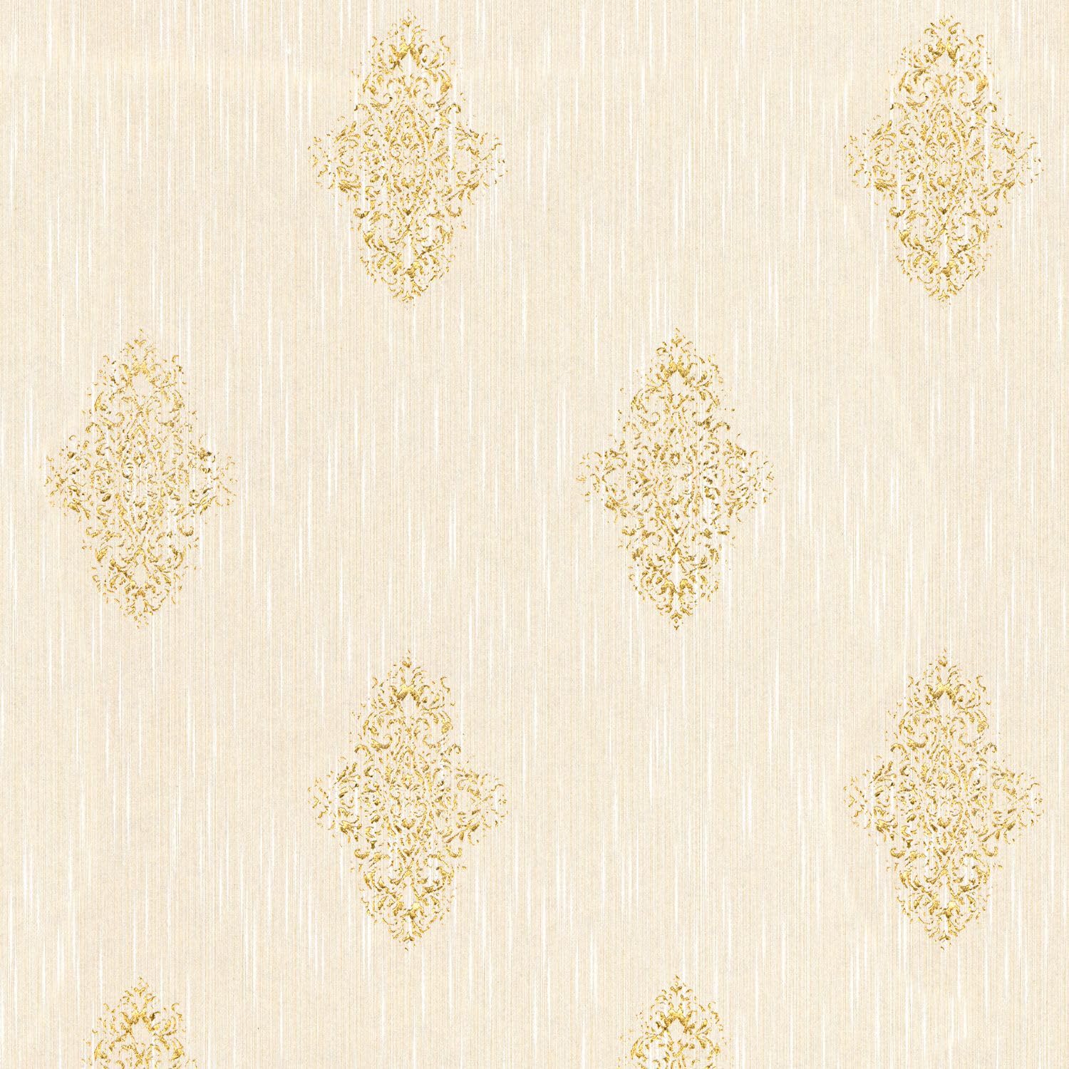 Papier peint baroque Profhome en textile texturé haut de gamme crème or