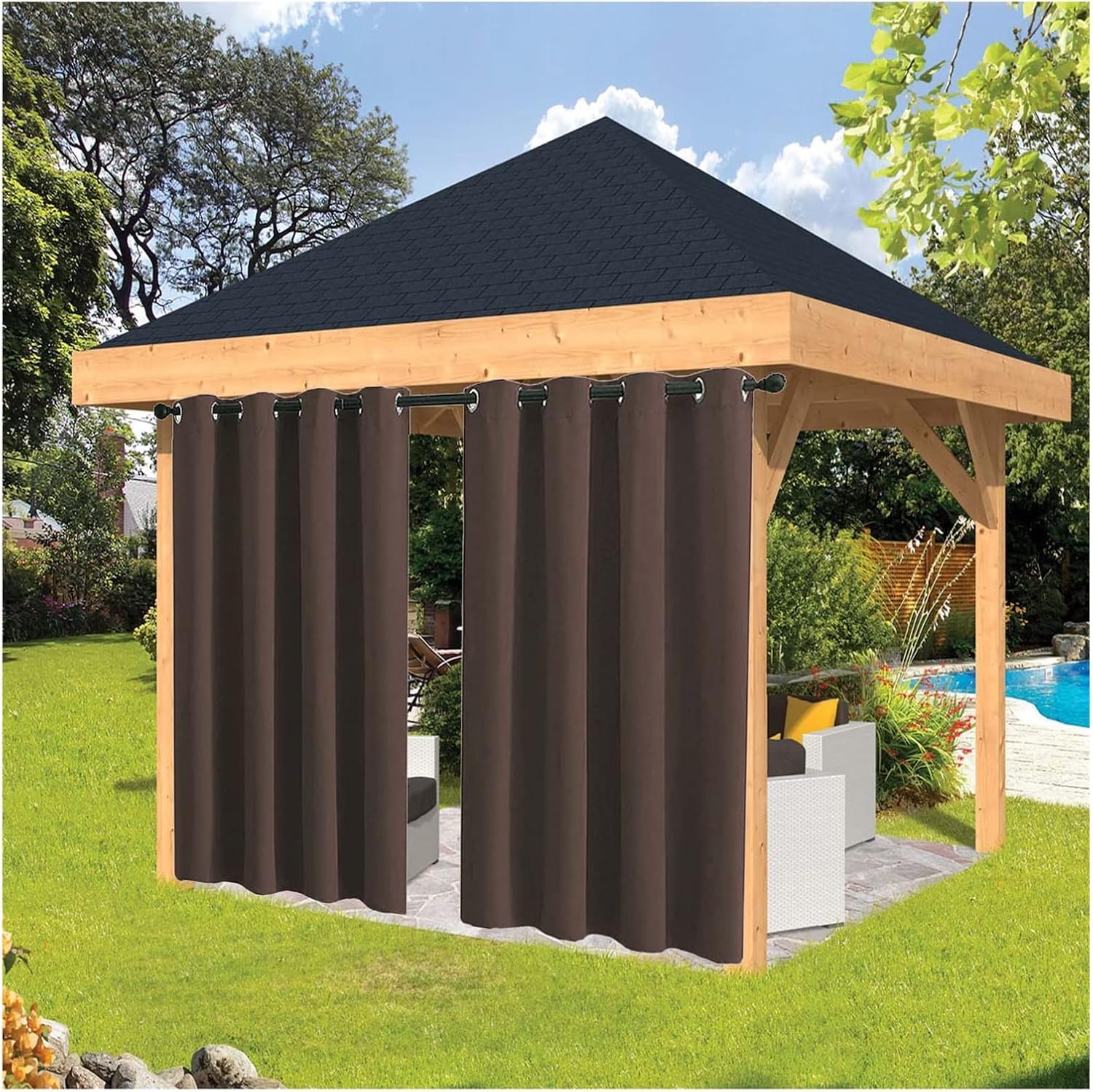 Outdoor Vinyl Curtain with Rustproof Grommets Weather Resistant Patio Blackout Drapes for Pergola, Porch, Gazebos, Customizable (Color : B, Size : 0.8X2.7m)
