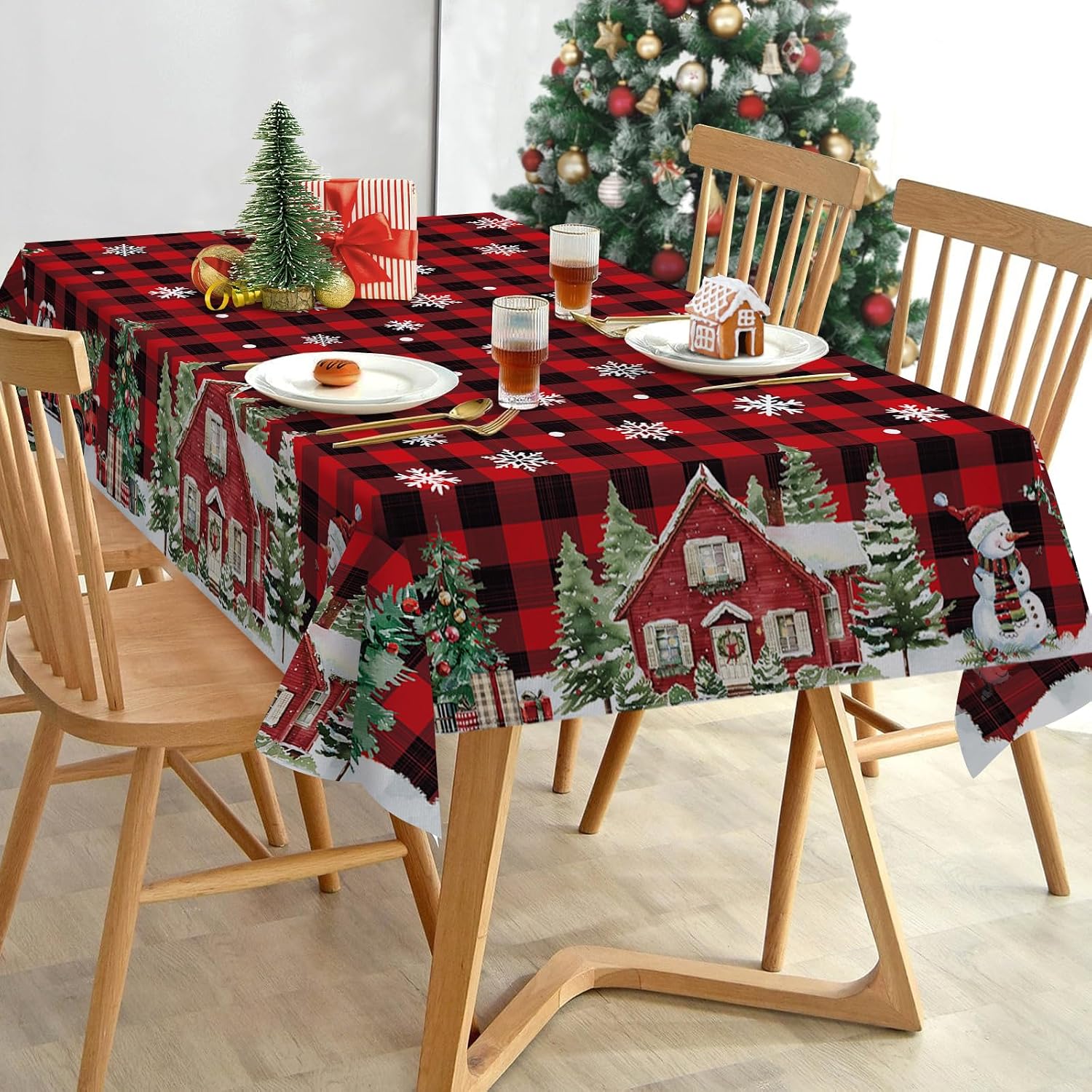 Christmas Red Black Buffalo Plaid Rectangle Tablecloth