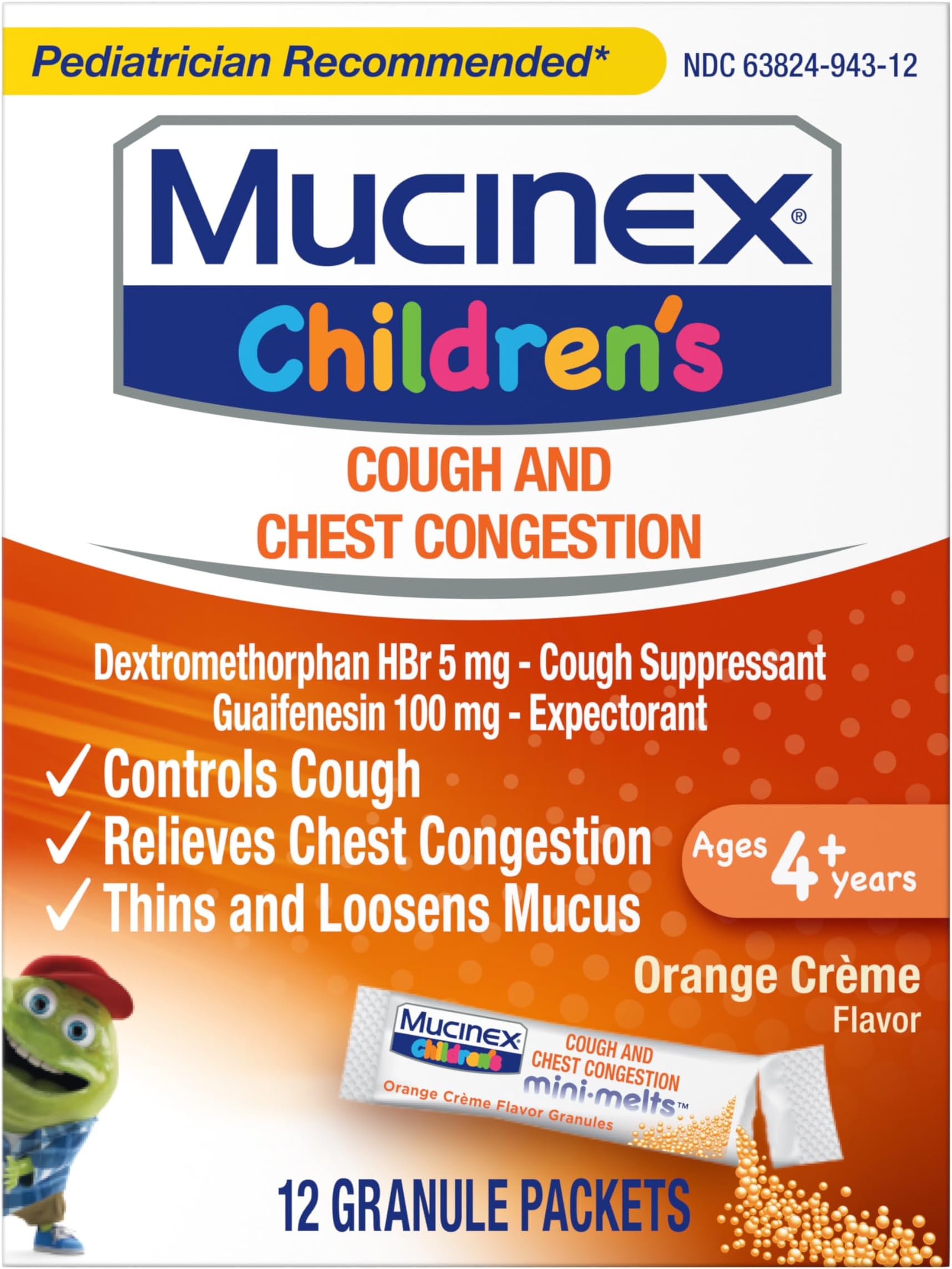 Children's Chest Congestion Expectorant and Cough Suppressant Mini-Melts, Orange Cream, 12 Count (Packaging May Vary)