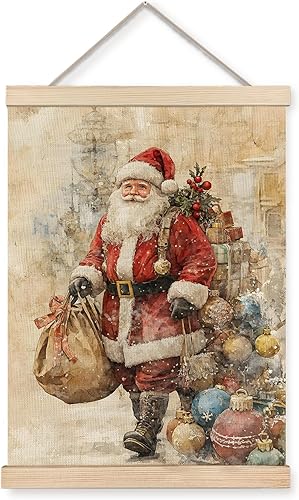 XUNLURY Marco para colgar pósteres vintage de Papá Noel, decoración de pared retro de Navidad, bola de bolas de Navidad de invierno, decoración de