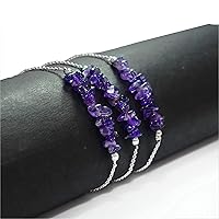 Vista 2 de Gempires Natural Amethyst Chips Bar Bracelet, Energy Healing Crystals, Birthday, Gift for Her, Gemstone Jewelry 8 inch AA+ Quality (Amethyst)