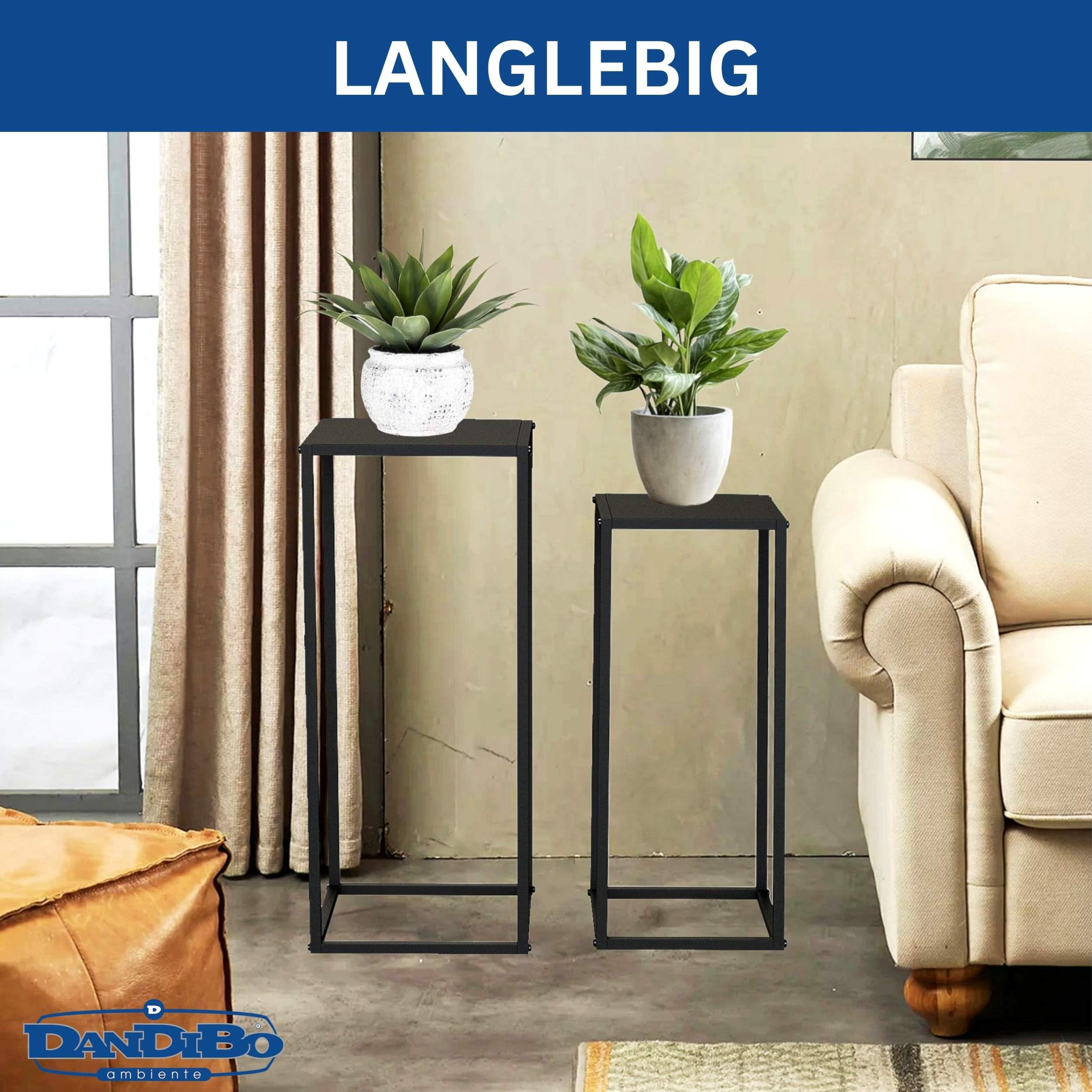 DanDiBo Pflanzenständer Metall Schwarz Eckig 2er Set 60 cm und 70 cm Beistelltisch Blumenhocker Blumenständer Blumensäule Design Modern Pflanzenhocker