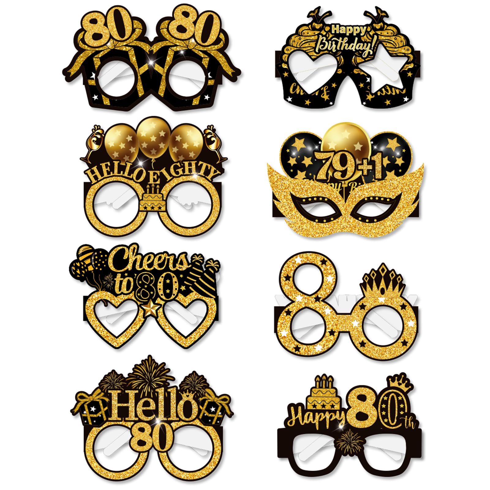 80th Birthday Glasses, 8 Pcs Paper Novelty 80th Birthday Party Eyeglasses — image 1