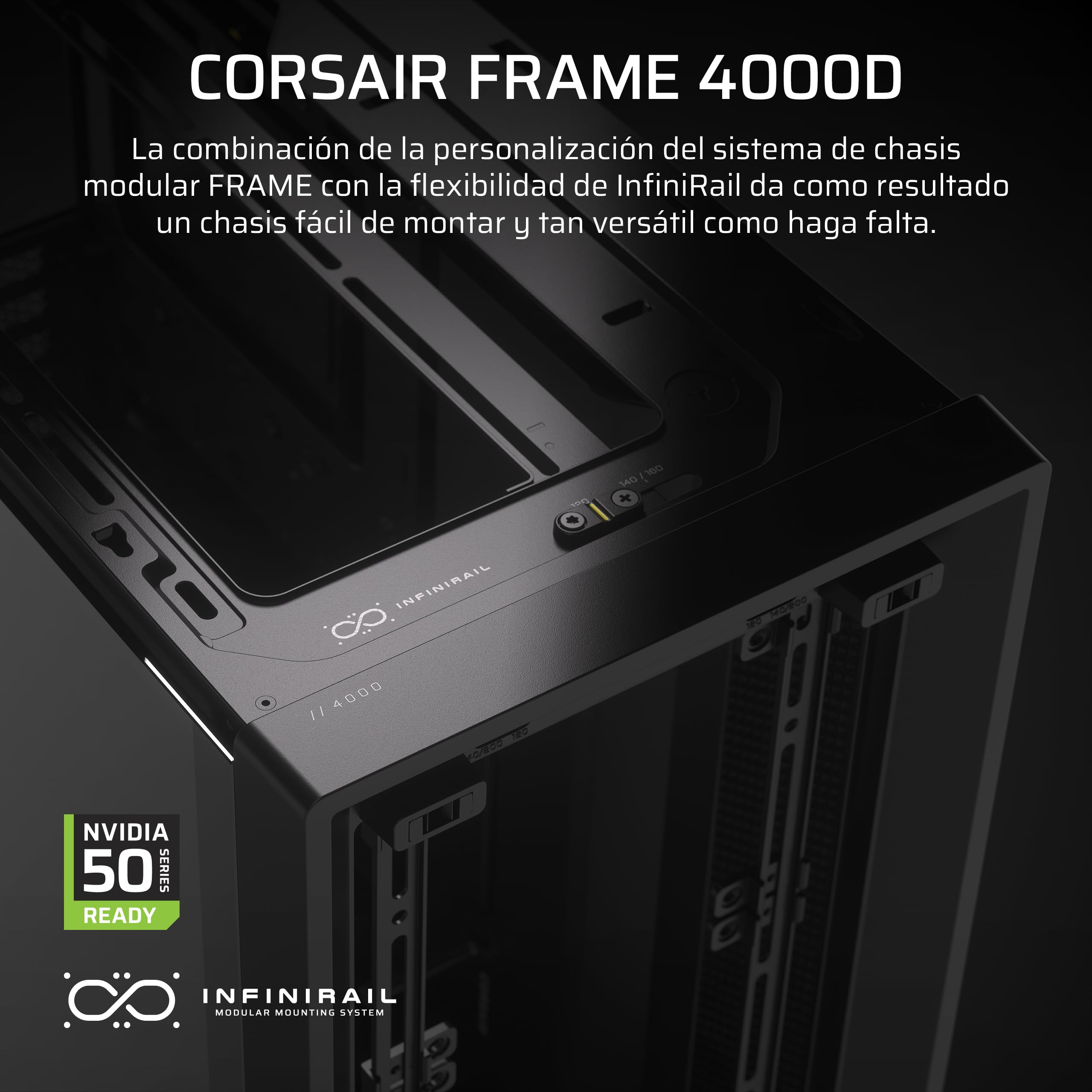 CORSAIR Frame 4000D Caja Modular Mid–Tower ATX para PC – Alto Flujo de Aire, Sistema de Montaje de Ventiladores InfiniRail™, ASUS BTF, MSI Project Zero, Gigabyte Project Stealth – Negro