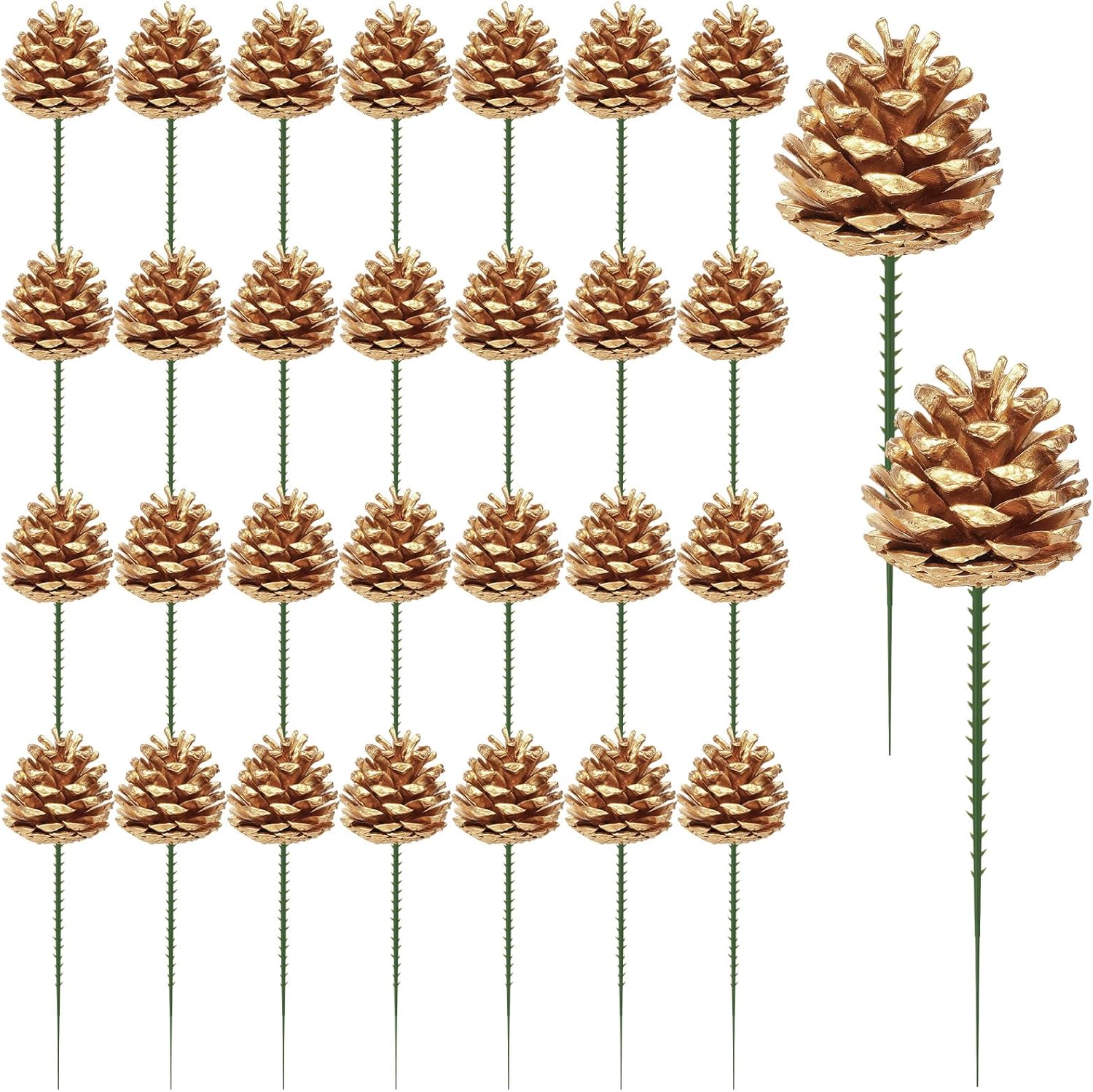 30Pcs Christmas Natural Pine Cones Picks, 3 Inch Golden Pine Cone for Christmas Tree Decorations Wedding Fall Party Wreath Centerpiece DIY Crafts