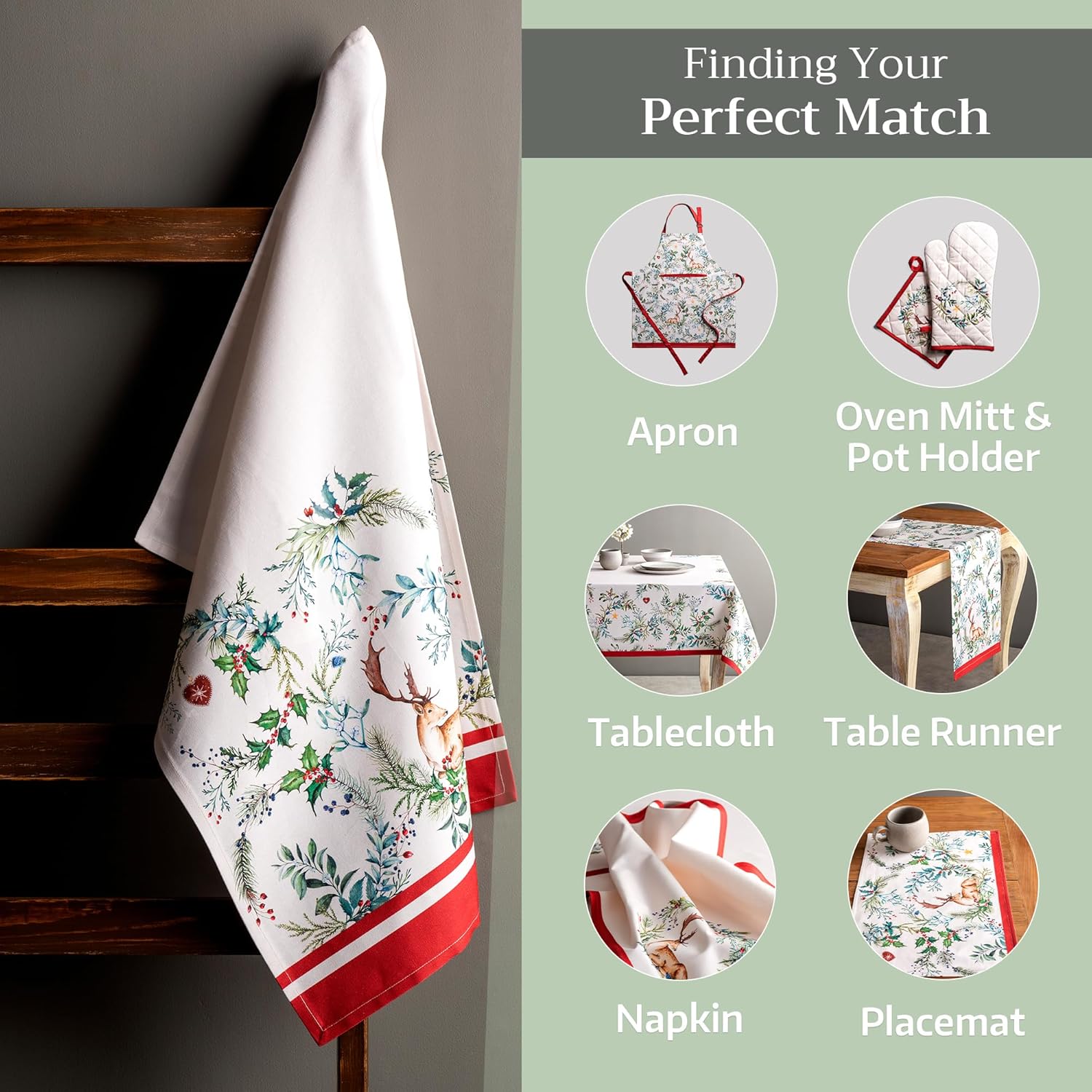 Maison d' Hermine Kitchen Towels Set of 3 100% Cotton 20" x 27.5" Reusable Cloth Tea Dish Towels Absorbent with Hanging Loop for Kitchen Dining Thanksgiving Christmas Decorations (Holly Time) - Image 6