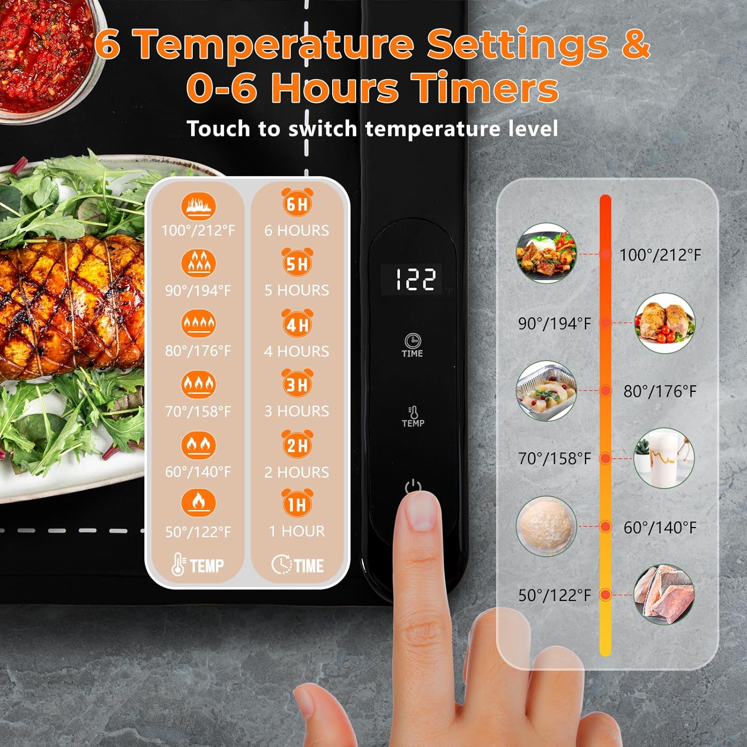 Warming Mat for Food, Portable Electric Warming Tray with 6 Tempmaster Adjustable, Silicone Heating Mat for Food, Food Warmer for Buffet Party Family Gathering Kitchen (Black)