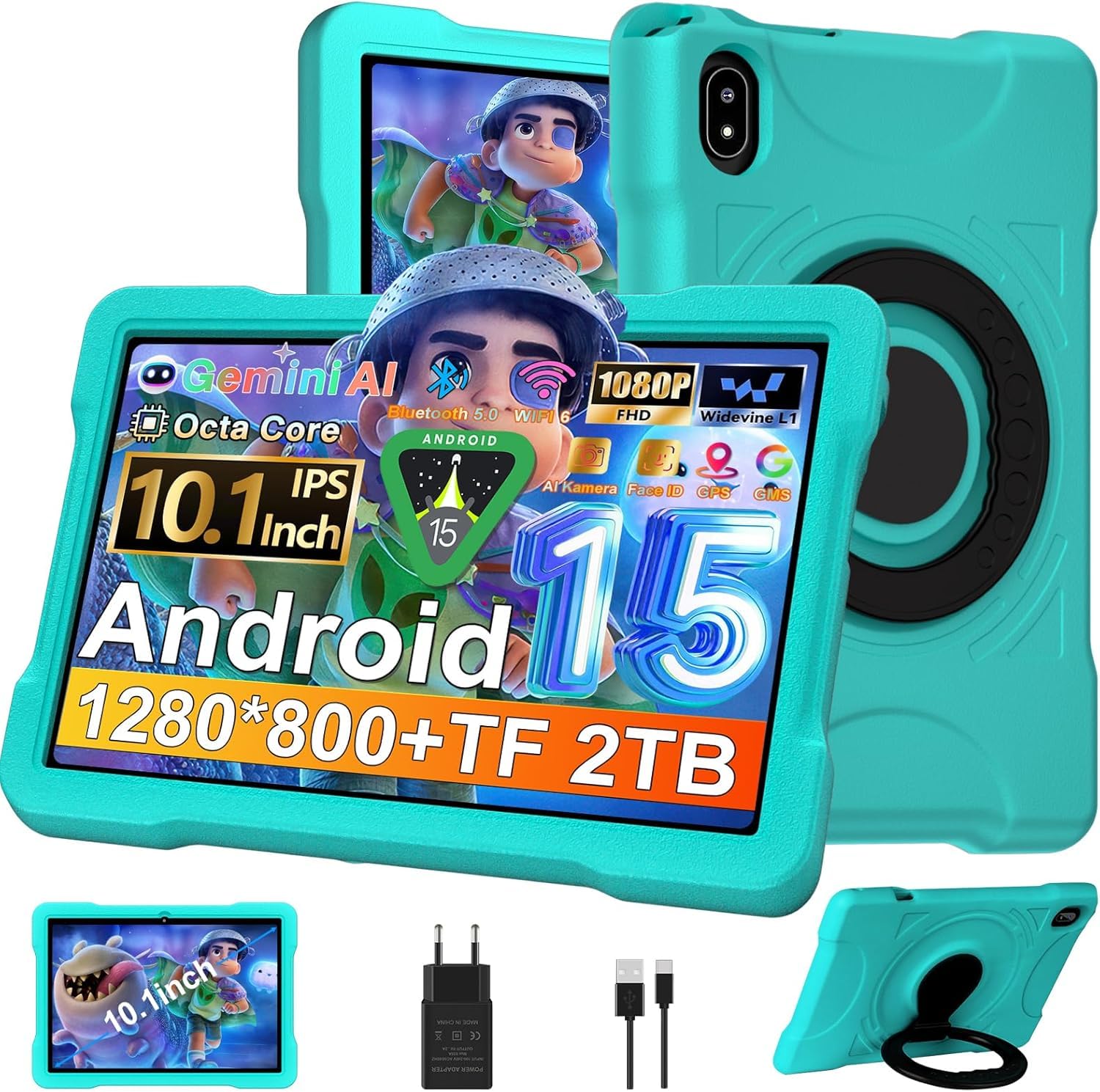 Tablet Android 15 10 Pulgadas Octa-Core 64GB ROM 5MP+8MP Widevine L1 WiFi6 Bluetooth 5.0 1280x800 Azul