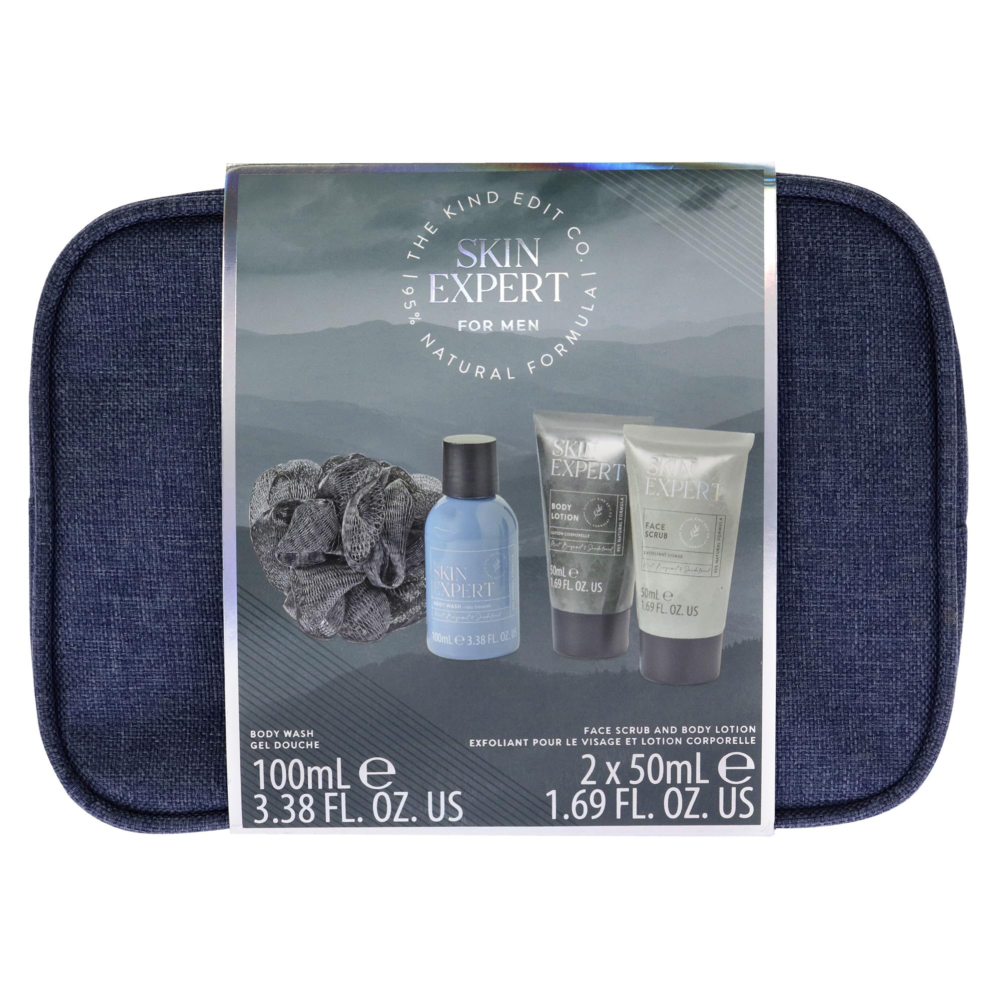 Skin Expert Travellers Bag by The Kind Edit Co for Men, 5 Pc 3.38oz Body Wash, 1.69oz Body Lotion, 1.69oz Face Scrub - Image 4