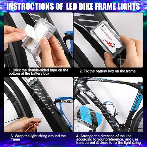 Miniatura 5 de VIHOSE 4 piezas de luz LED de discoteca para bicicleta, 2 ruedas de bicicleta, 1 marco de luces LED y 1 faro con batería para bicicleta, accesorios