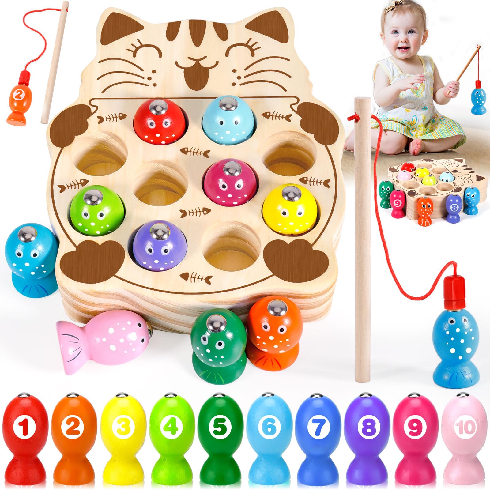 Juego De Pescar para Niños,Juguetes Montessori 3 Años,Juegos Educativos Niños,Juguetes Madera Bebe,Regalo Niño 3 4 5 Años