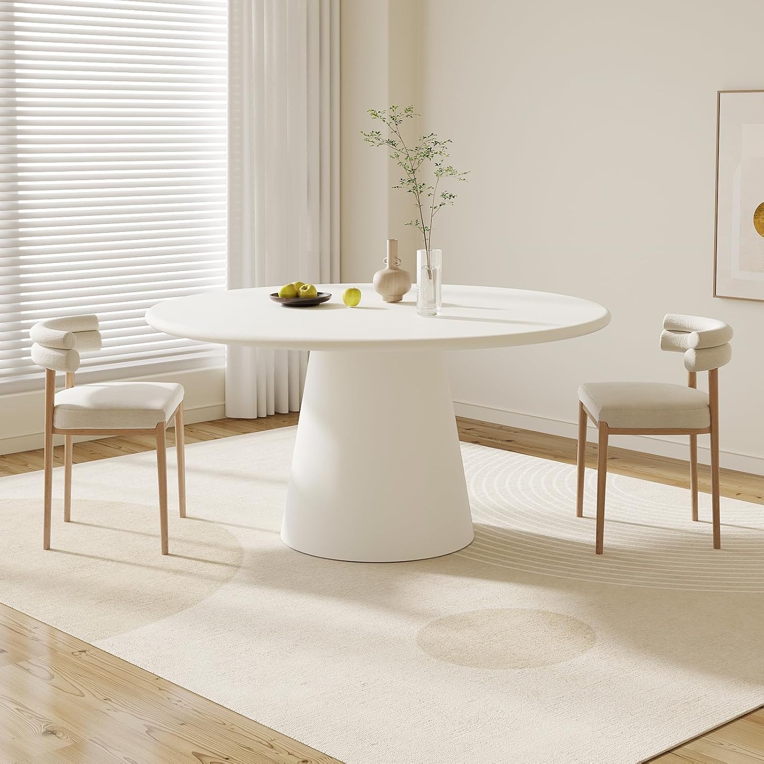 44.5" Modern Round Dining Table for 4, White Circle Dining Room Table with Matte Concrete, Pedestal Dining Table for Kitchen Dining Room(Table Only)