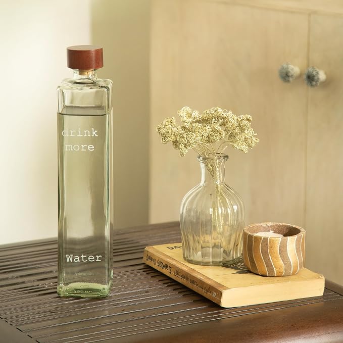 Ellementry Glass Water Bottle with Cork Lid 750 ml, Leakproof & Transparent Water Bottle for Fridge, BPA Free Stylish Unique Juice Bottle for Gifting, Glass Bottle for Office, Home & Gifting
