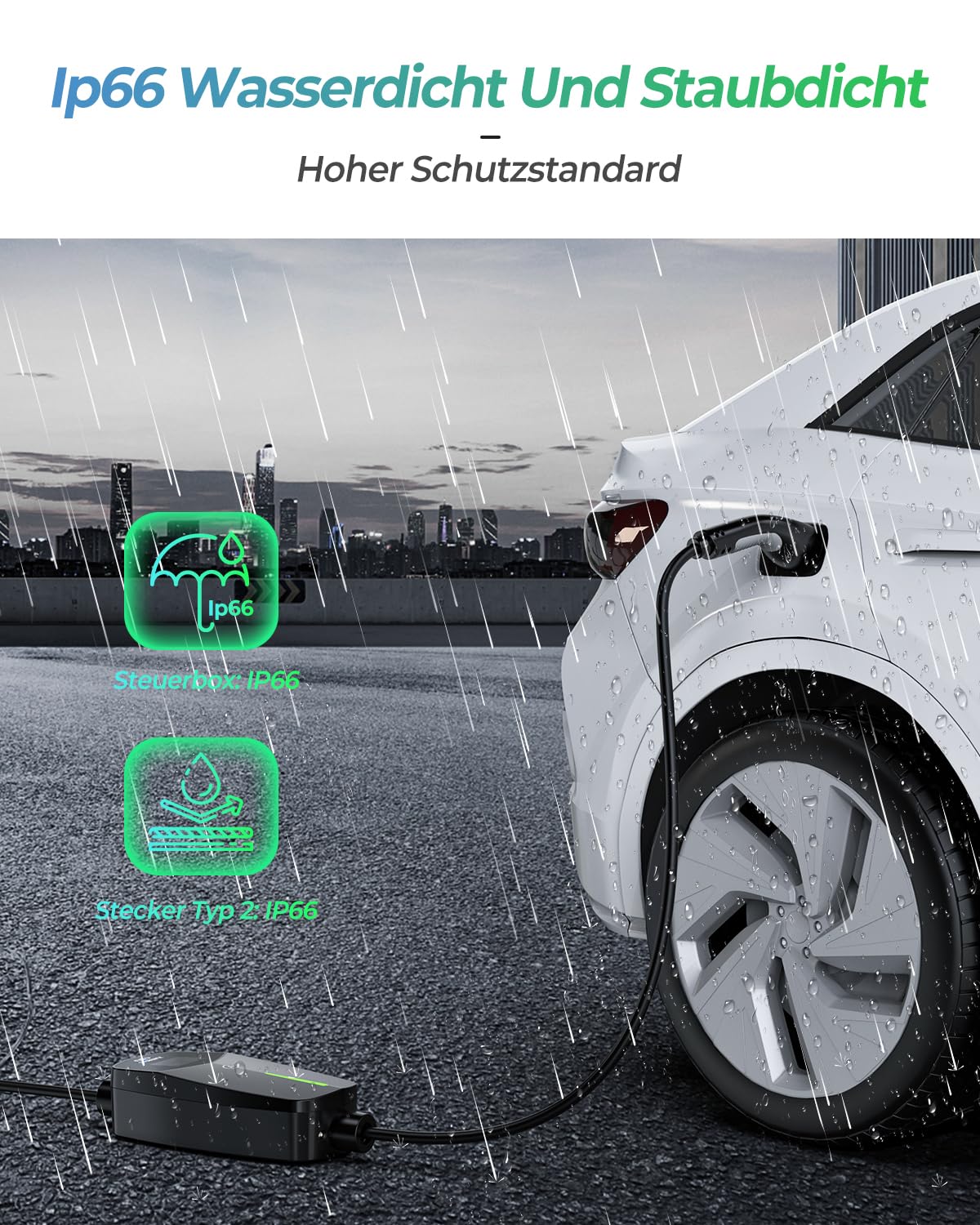 EVDANCE Typ 2 Ladekabel Schuko für Elektroauto 3,68kW[1-phasig, 6.1m, 6-16A] Ladekabel Elektroauto Typ 2 Schuko für Elektroauto & Hybrid(PHEV/EV) - Schwarz
