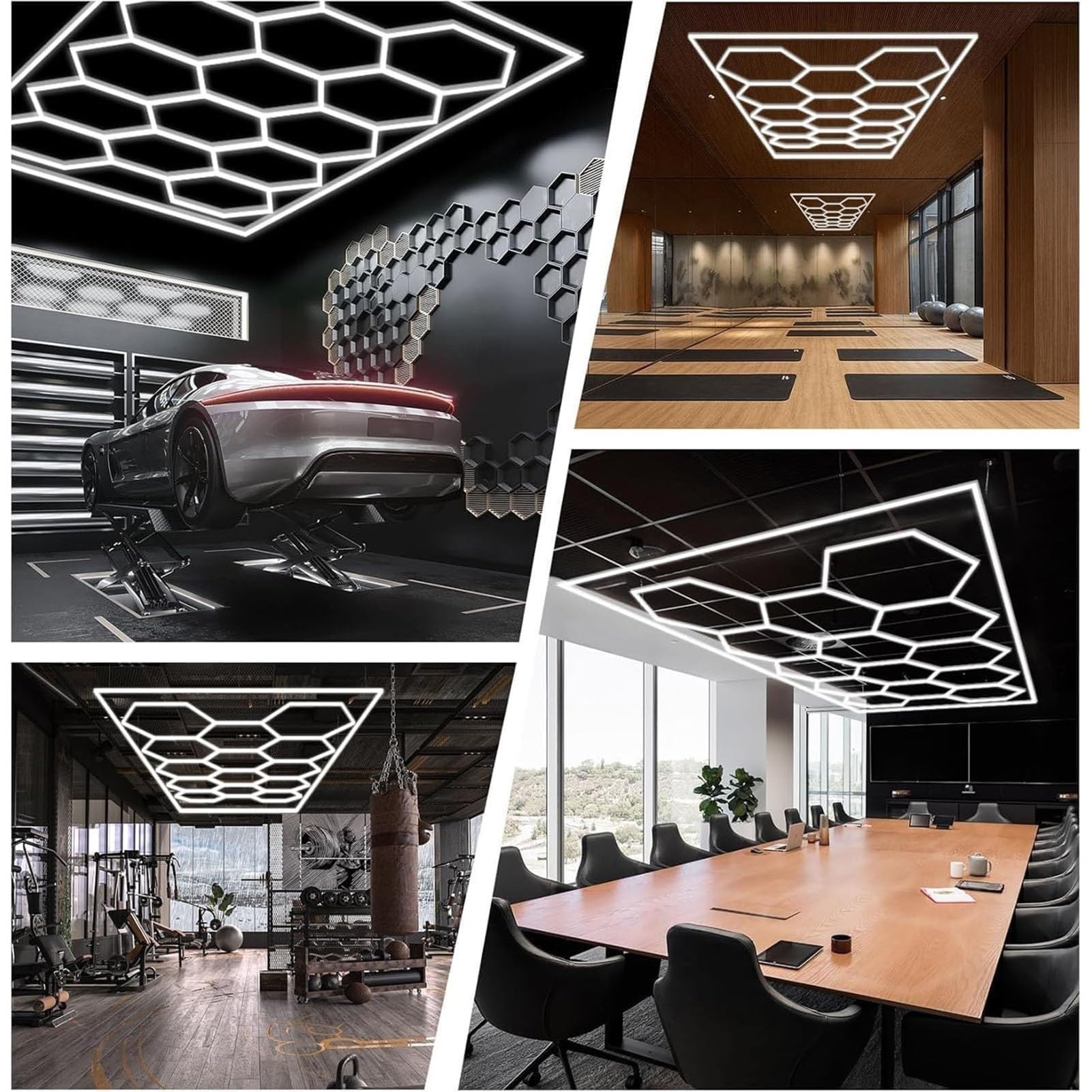 Plafonnier LED Hexagonal for Garage, Atelier, sous-Sol, Grille hexagonale 6500 K, connectable, for Garage, Atelier, etc.(B)