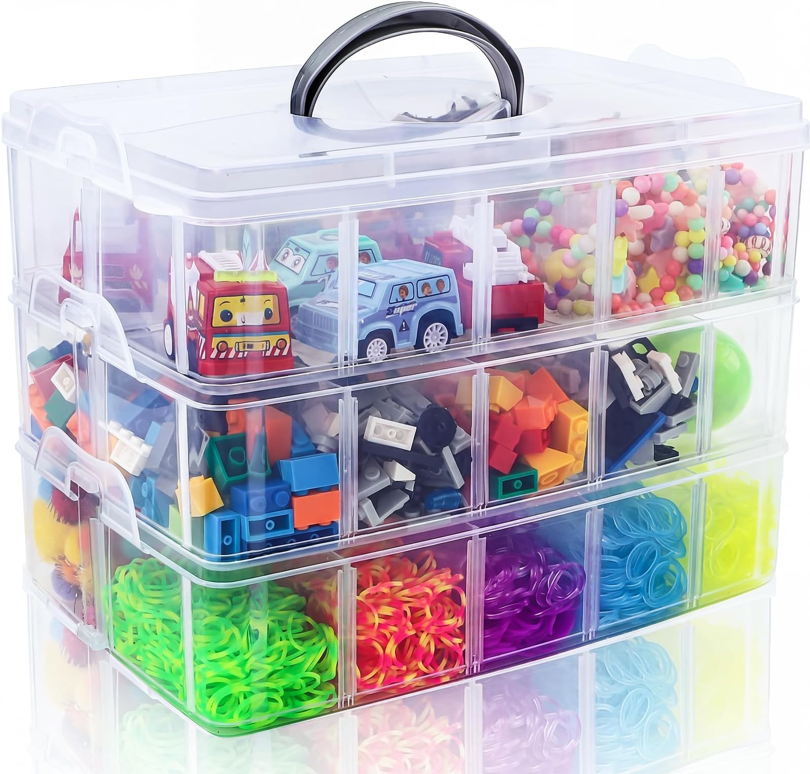SGHUO 3-Tier Stackable Storage Container Box with Dividers-30 Compartments, Bead Organizers for Art Craft Storage, Washi Tape, Kids Toys, Jewelry, Beauty & Sewing Supplies
