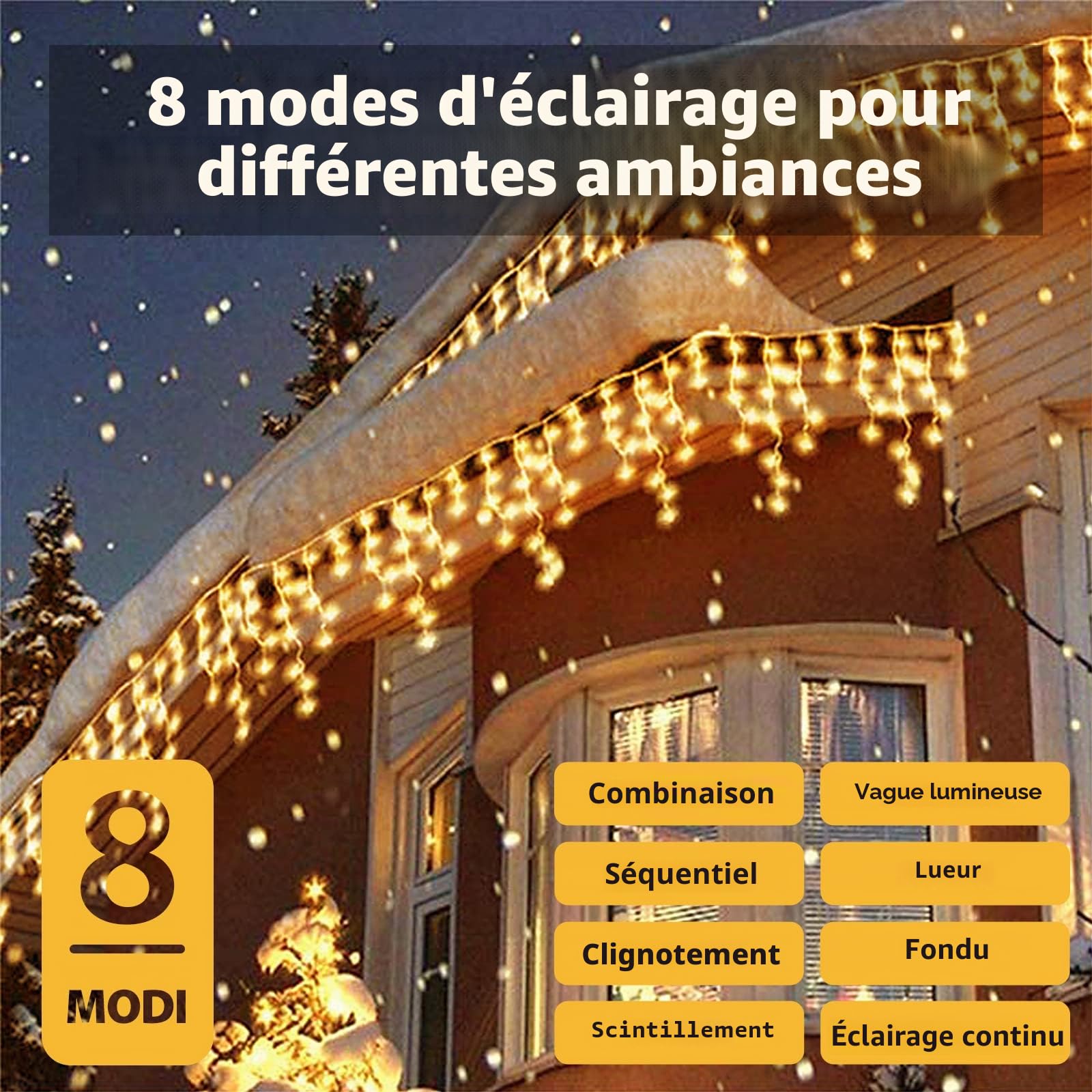 SALCAR Rideau de Lumières LED Pluie de Glace Extérieur 10m avec Télécommande, 400 LEDs Décoration Intérieur Noël 8 Modes, Imperméable Guirlande Lumineuse pour Balcon Pavillon, Blanc Chaud