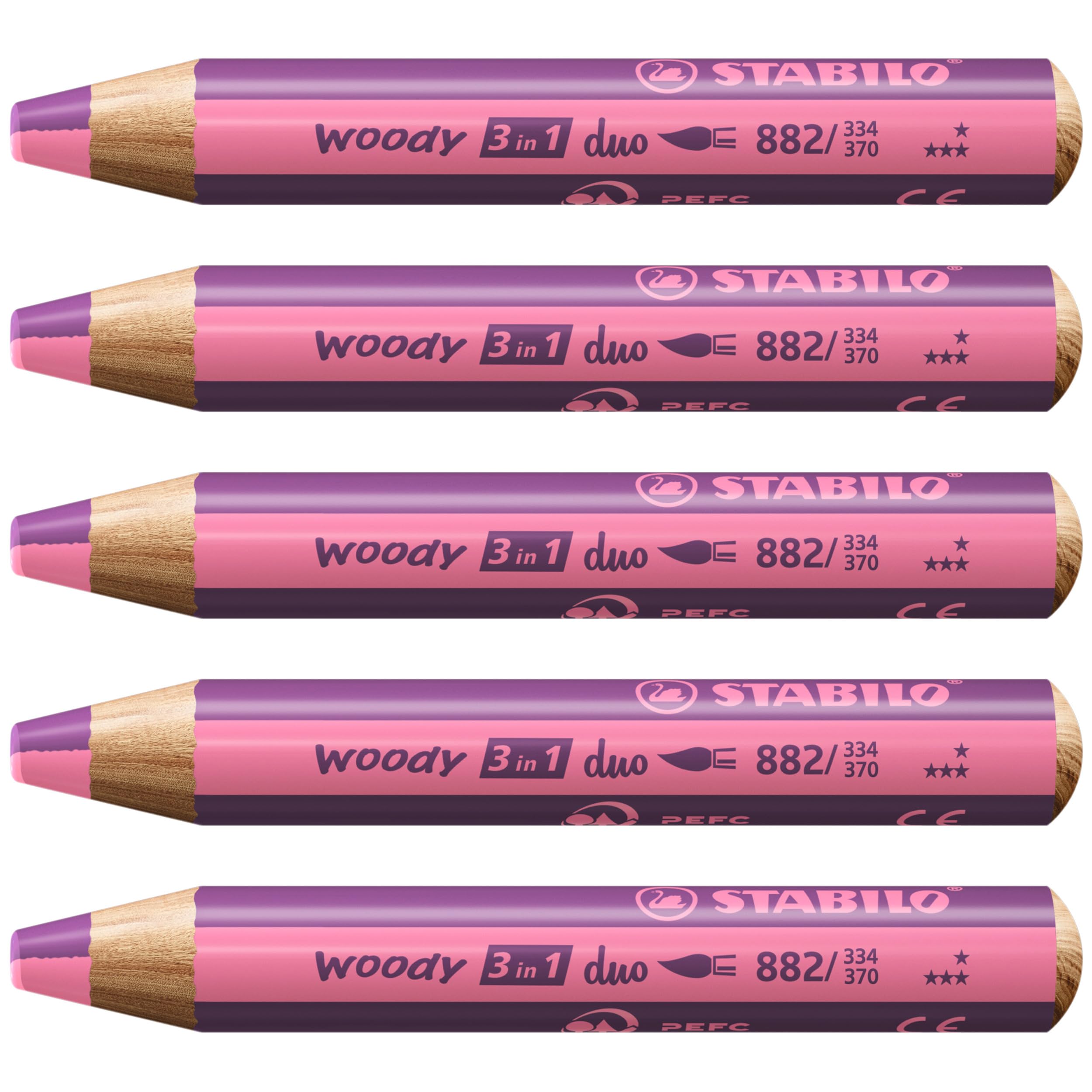 STABILO woody 3-in-1 duo - Multi-Talented Pencil - Pack of 5 - Pink/Lilac
