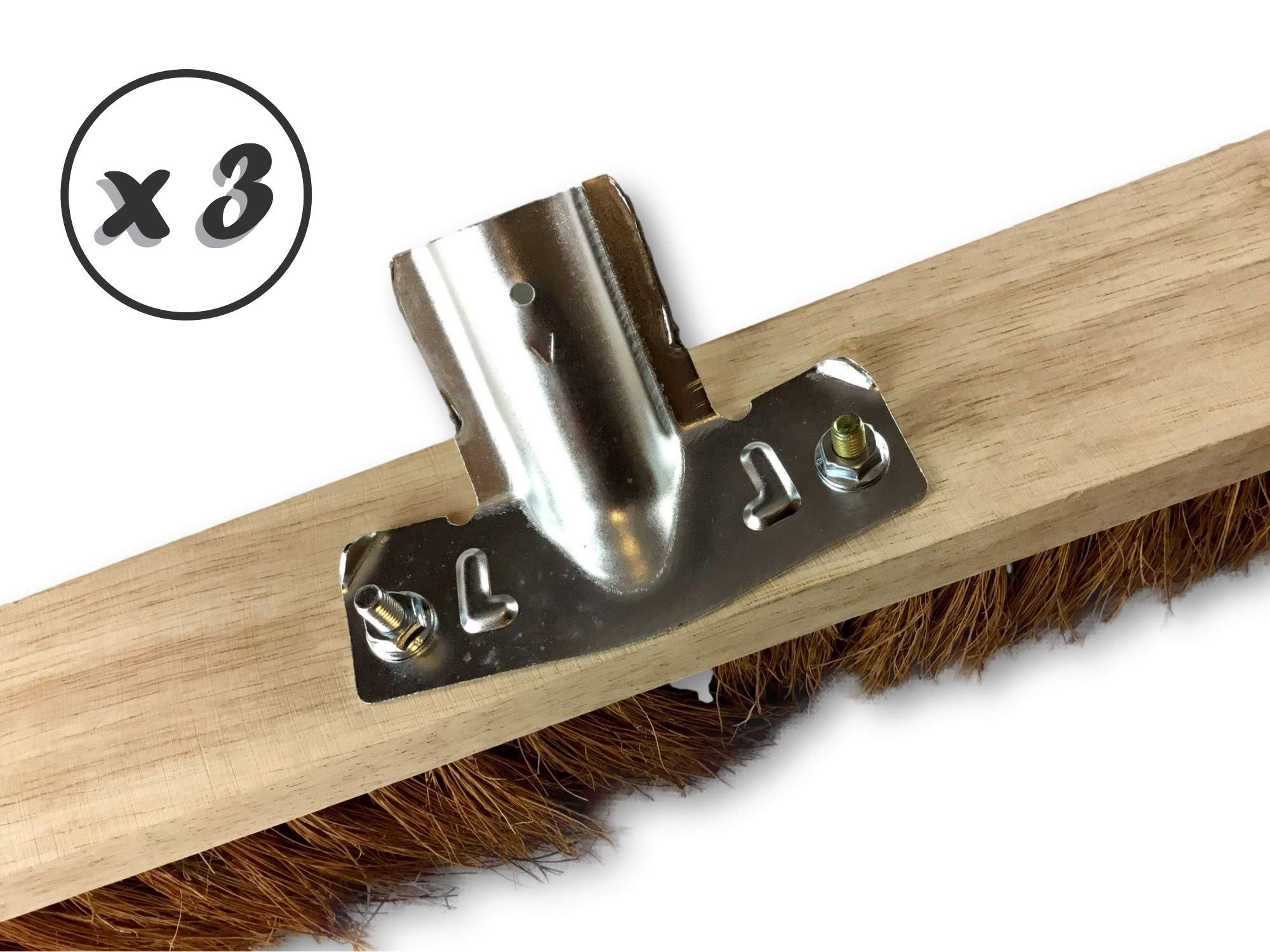 Miotła warsztatowa typu kantonier | Zestaw 3 | Track Outdoor | Długość 100 cm | Wypełnienie naturalnej szczotki z włókna kokosowego | Drewniana podeszwa | Metalowe tulejki Ø 28 mm | Bez uchwytu | Kibros 2090x3