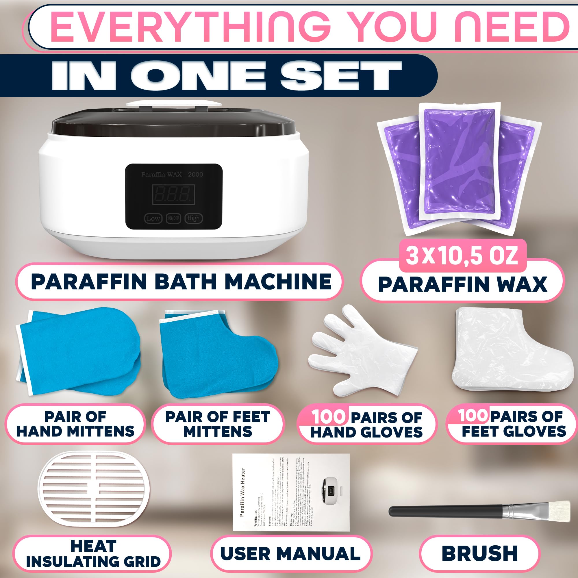 Máquina de cera de parafina para manos y pies, baño de parafina de 3400 ml con calentamiento rápido, temperatura ajustable, 2 modos de calor, kit de cera y accesorios, spa relajante en casa y piel